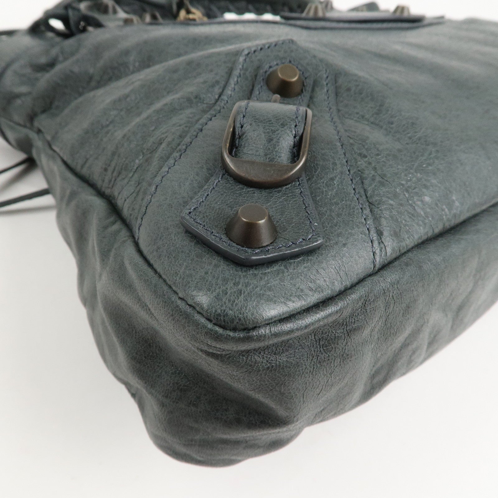 BALENCIAGA The City Leather 2way Bag Hand Bag Green 240579 Used