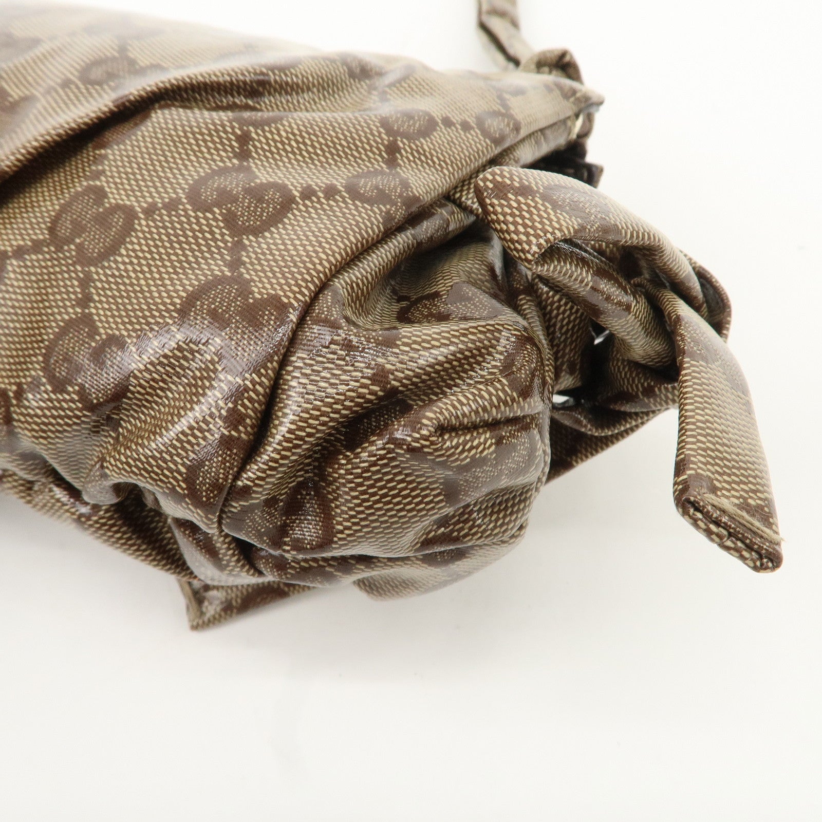 GUCCI Hysteria GG Crystal Leather Pouch Beige Brown 203632 Used