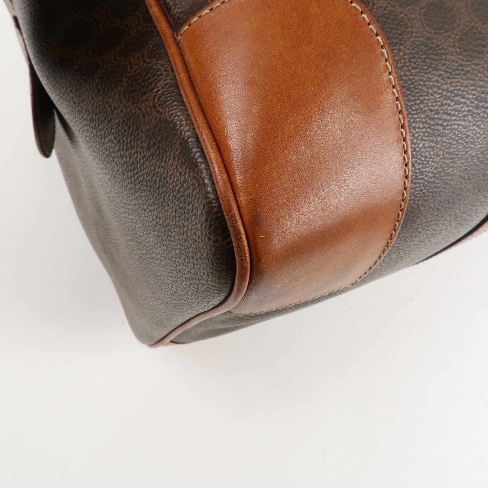 CELINE Macadam PVC Leather Boston Bag Hand Bag Brown Used