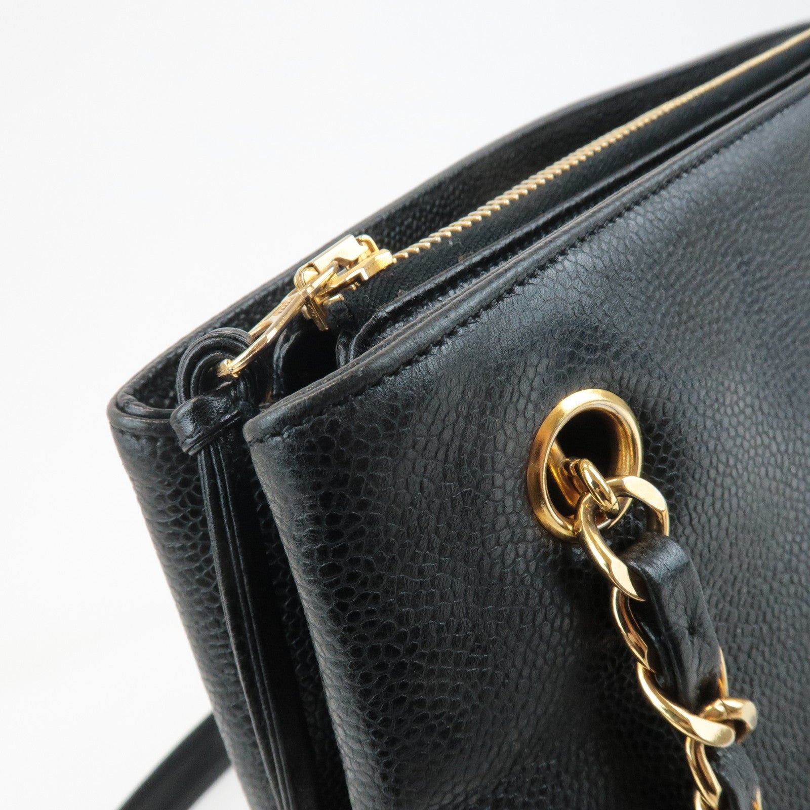 CHANEL COCO Mark Caviar Skin Chain Shoulder Bag Black Used