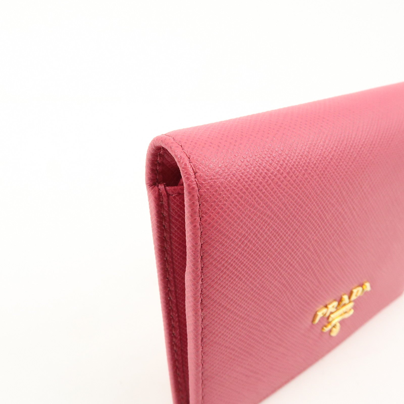 PRADA Logo Saffiano Leather Bi-Fold Wallet Pink 1MV204 Used