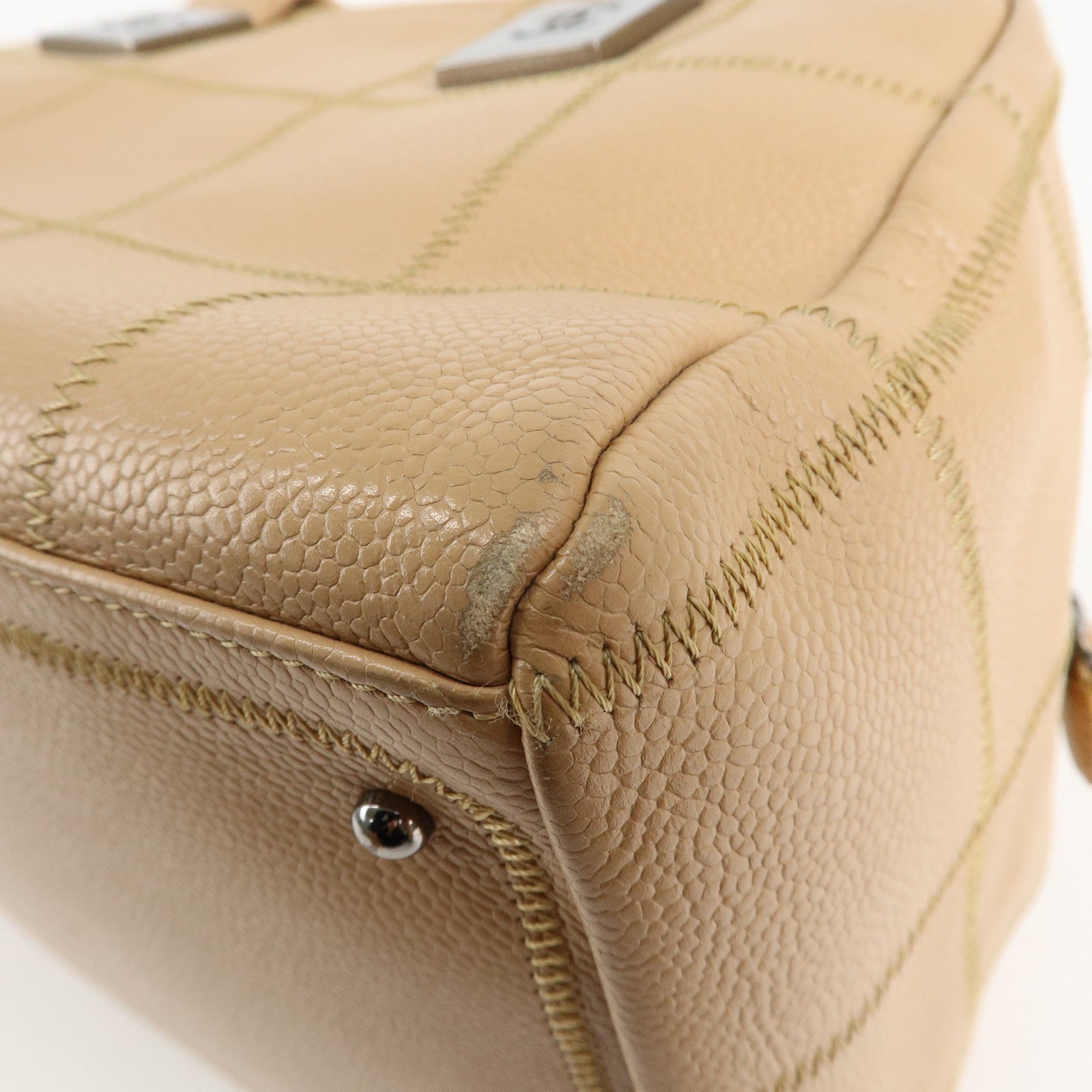 CHANEL Chocolate Bar Caviar Skin Boston Bag Beige A24184 Used