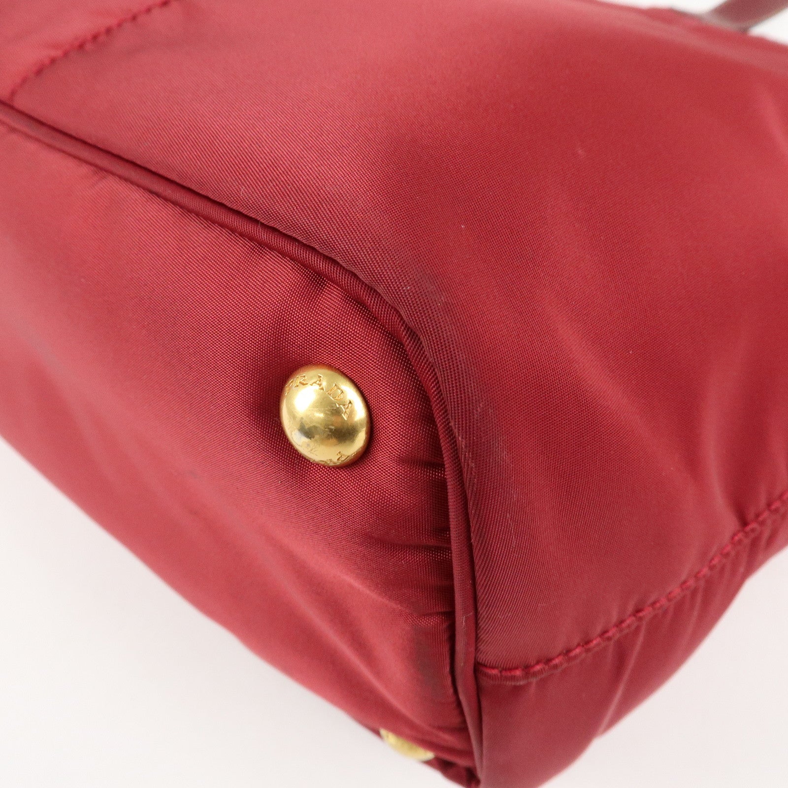 PRADA Logo Nylon Leather Tote Bag Shoulder Bag Dark Red BR4634 Used