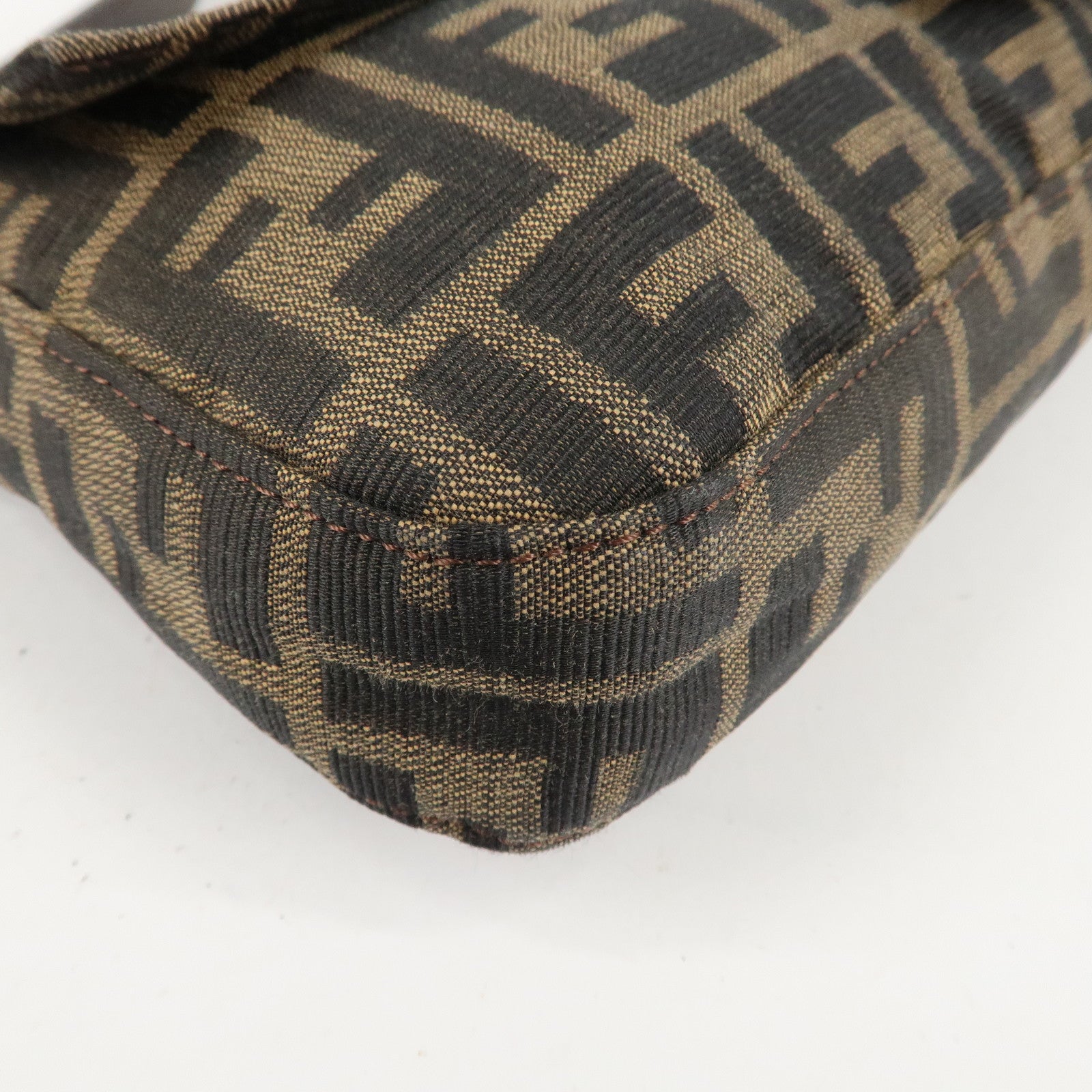 FENDI Mamma Baguette Canvas Shoulder Bag Brown Black 26424 Used