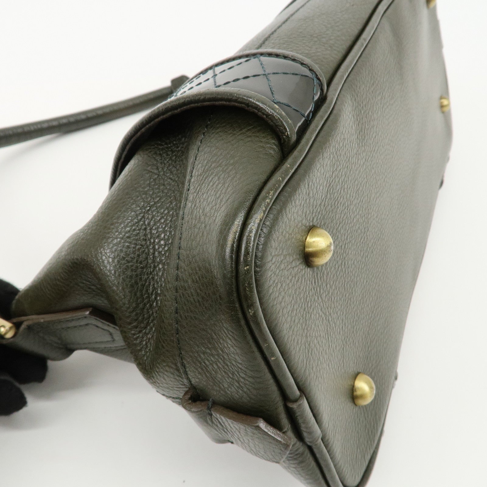 BURBERRY Leather Shoulder Bag Hand Bag Khaki Used