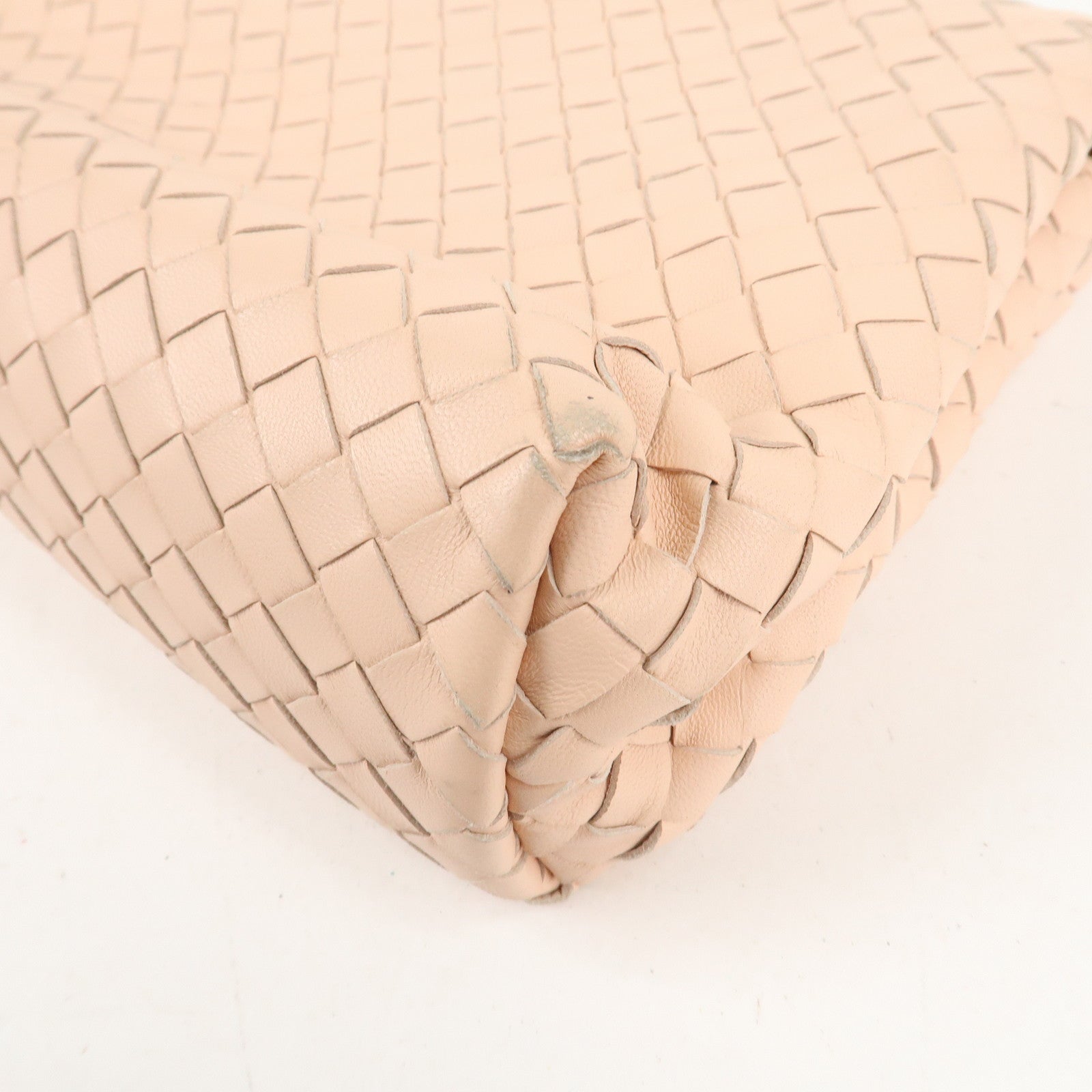 BOTTEGA VENETA Intrecciato Leather Chain Shoulder Bag Pink Beige Used