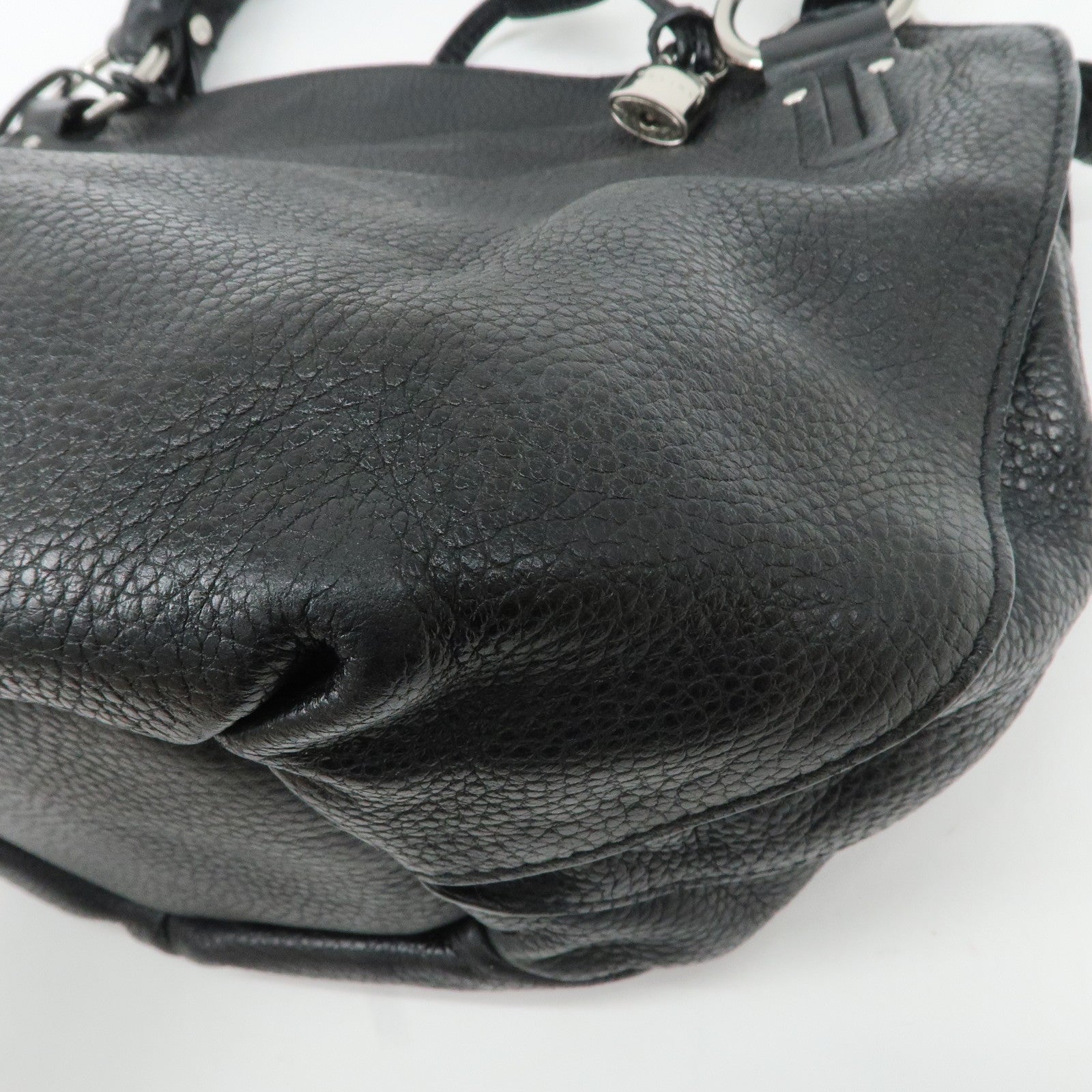 CELINE Leather Shoulder Bag Hand Bag Silver Hardware Black Used