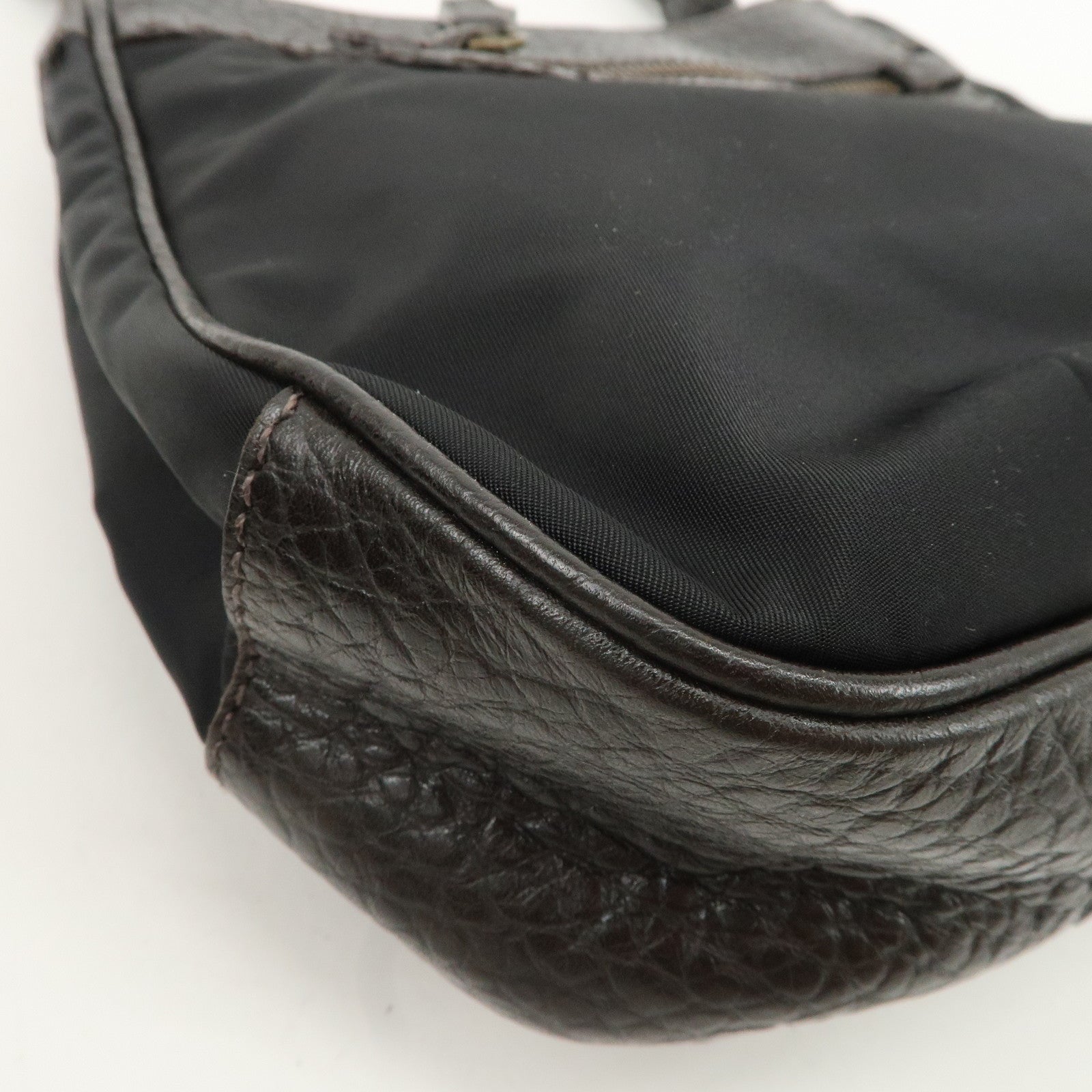 PRADA Nylon Leather Shoulder Bag Black Dark Brown BR1973 Used