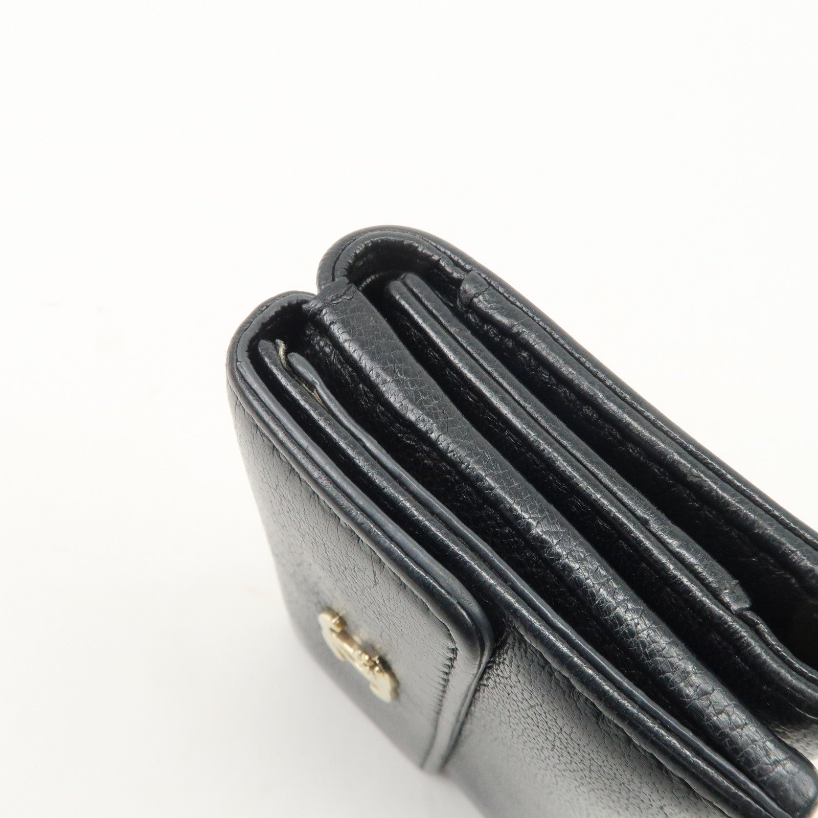 CHANEL Lucky Flower Leather Compact Wallet Black A81651 Used