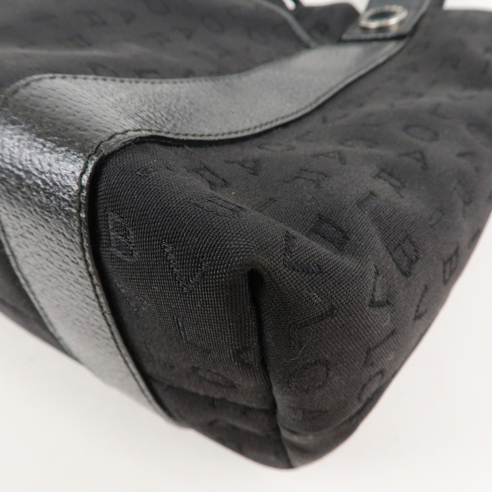 BVLGARI Lettere Logo Mania Nylon Leather Tote Bag Black Used