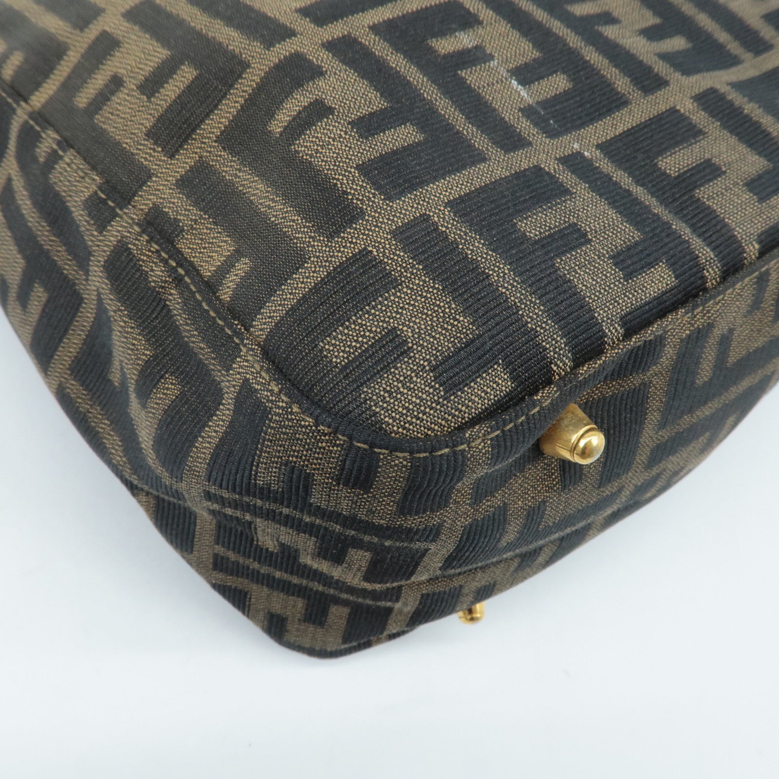 FENDI Zucca Canvas Leather Tote Bag Hand Bag Brown Used