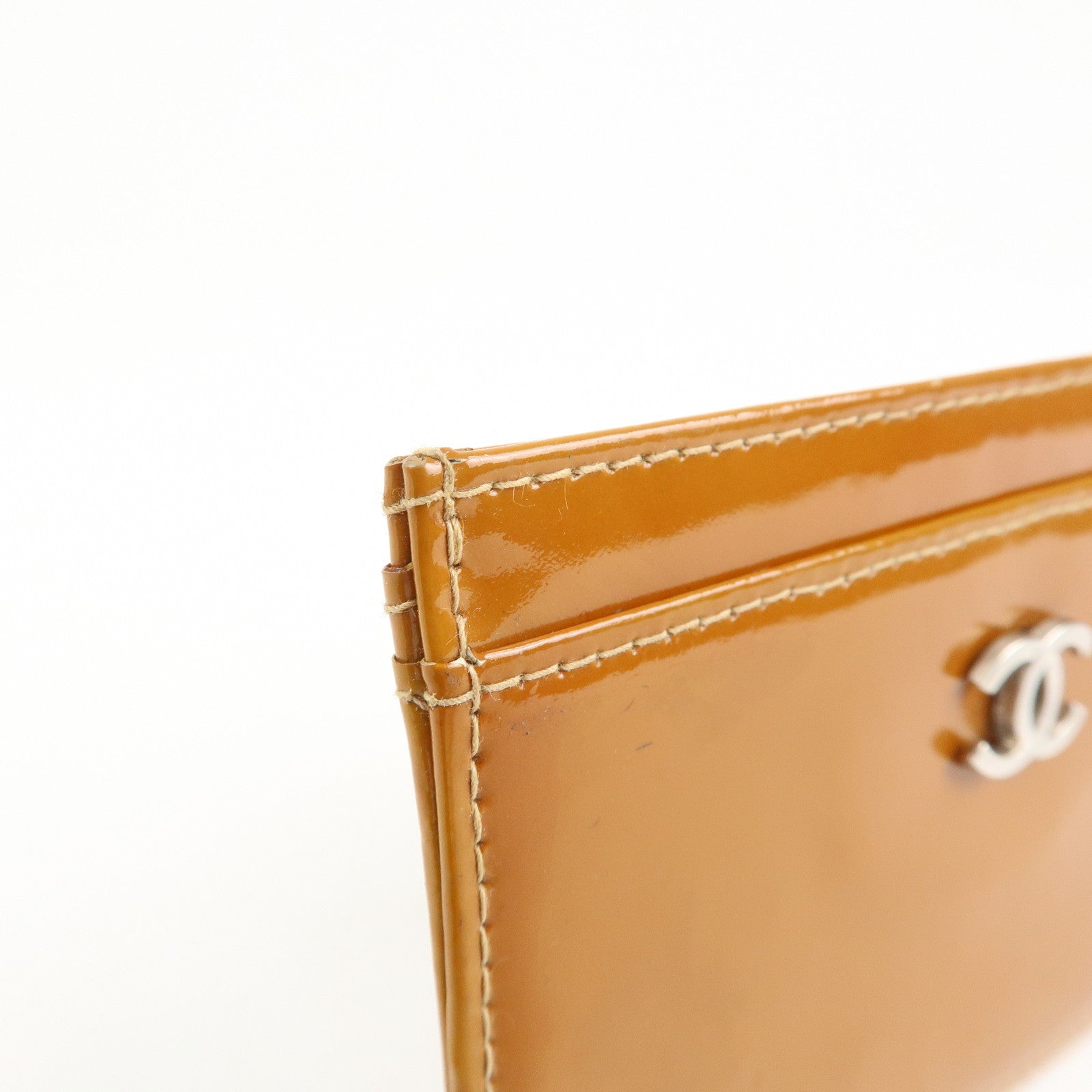 CHANEL Patent Leather Card Case Card Holder Mustard A11837 Used