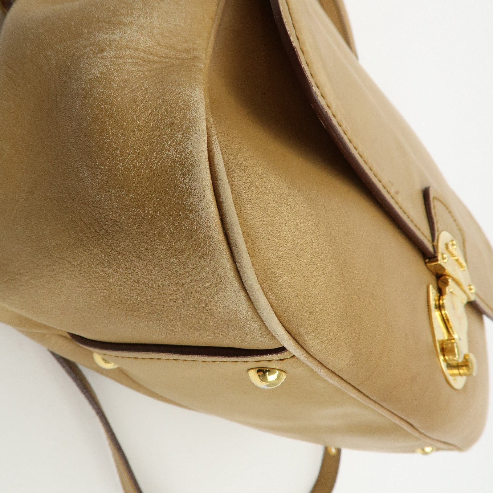 MIU MIU Leather 2Way Shoulder Bag Hand Bag Beige Used