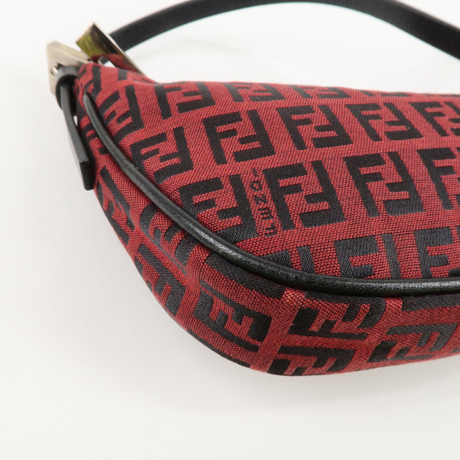 FENDI Zucchino Canvas Leather Accessory Pouch Hand Bag Black Red Used