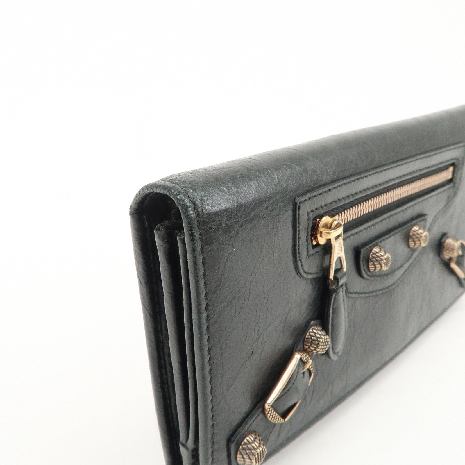 BALENCIAGA Giant Money Leather Bi-fold Long Wallet 233599 Black Used