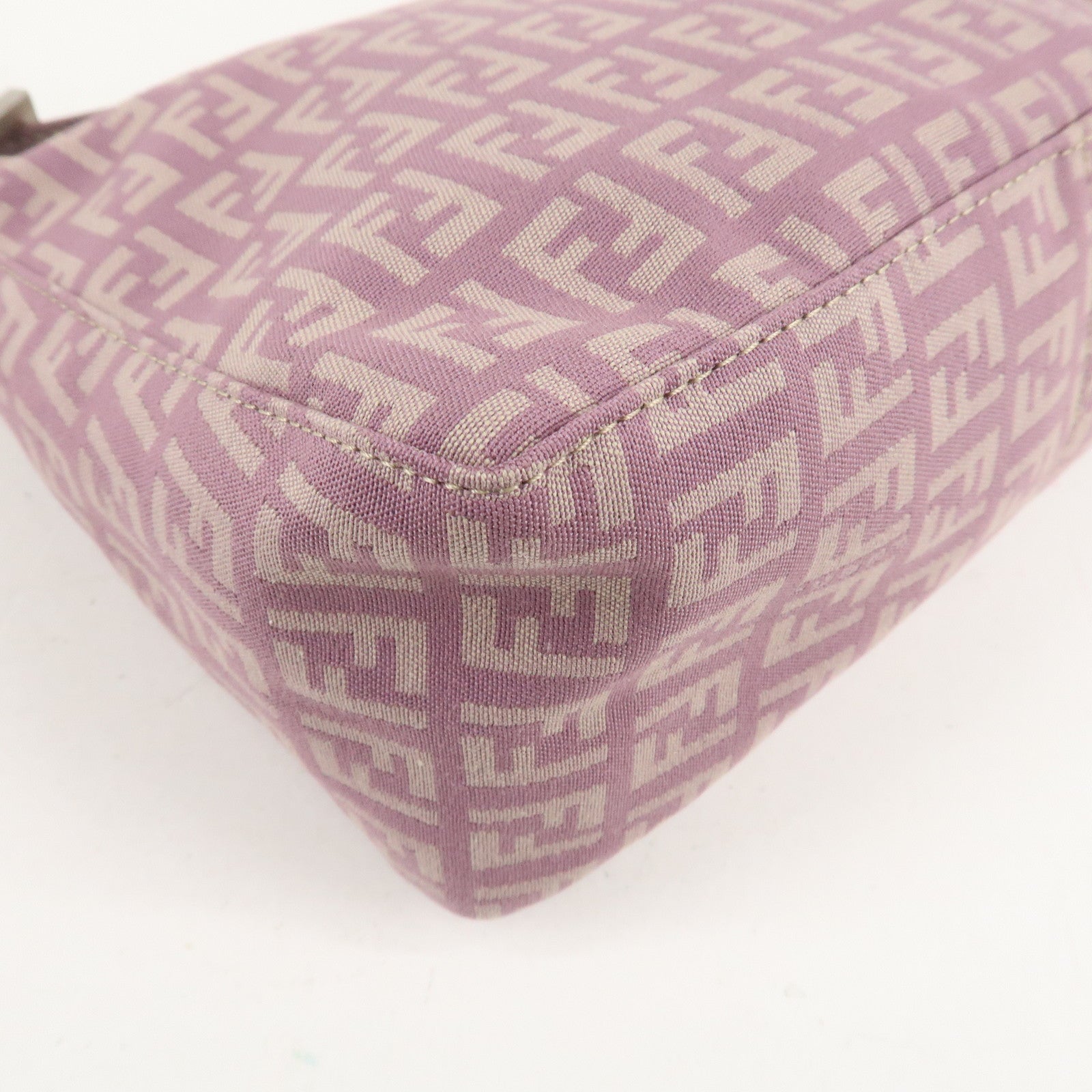 Auth FENDI Zucchino Canvas Leather Hand Bag Pouch Purple Beige 8N0005 Used F/S Used