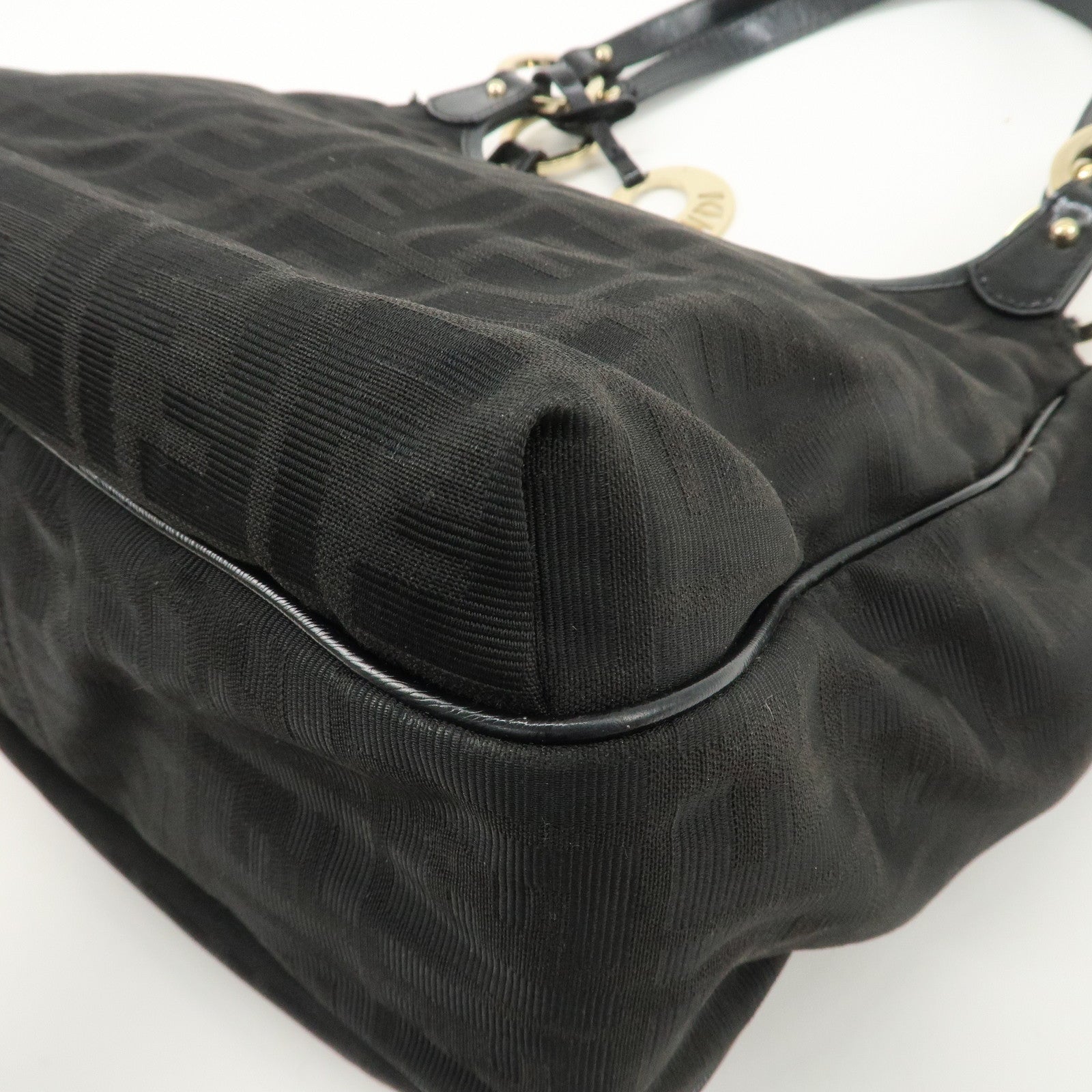 FENDI Zucca Canvas Leather Tote Bag Hand Bag Black 8BH156 Used