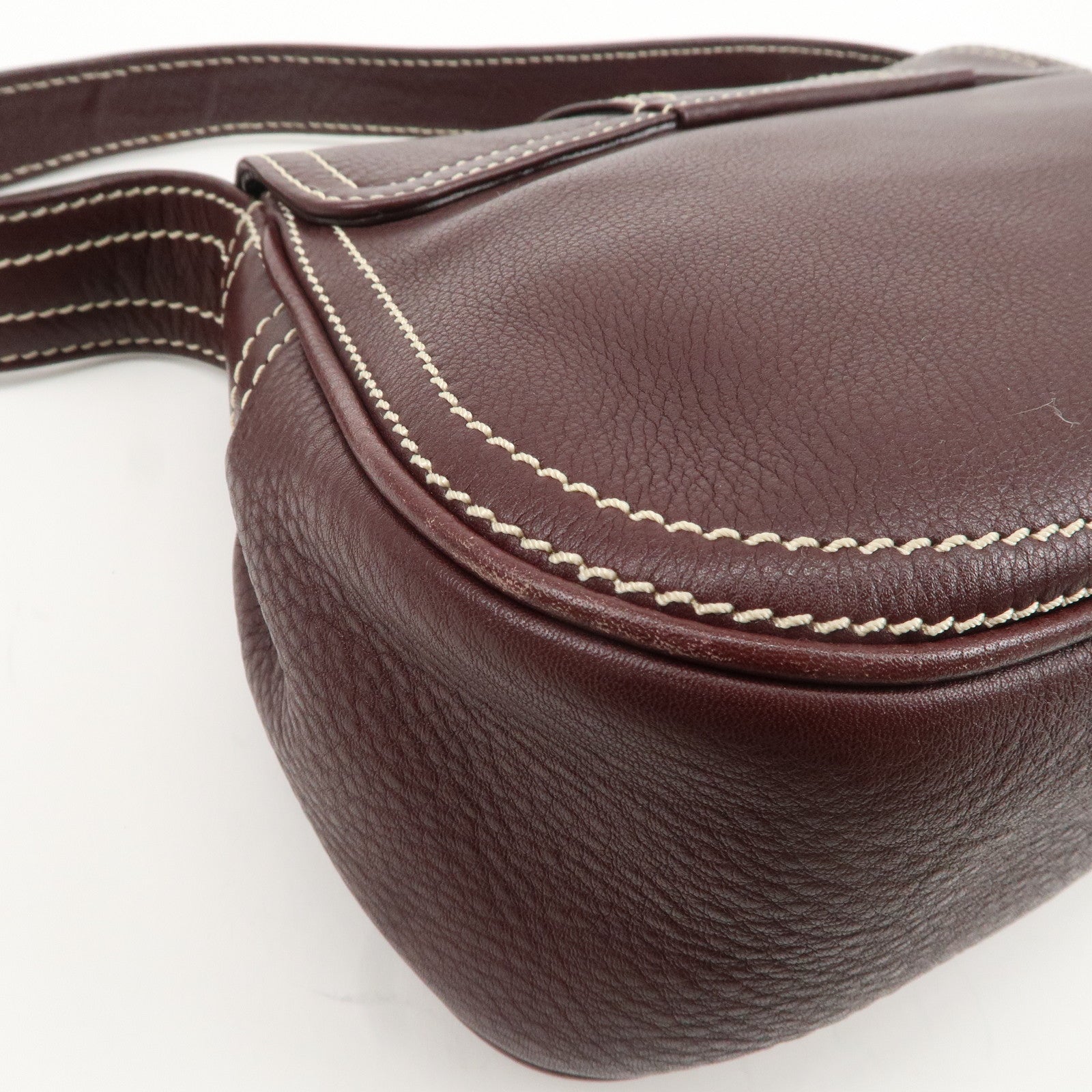 CELINE Leather Shoulder Bag Hand Bag Brown Gold Hardware Used