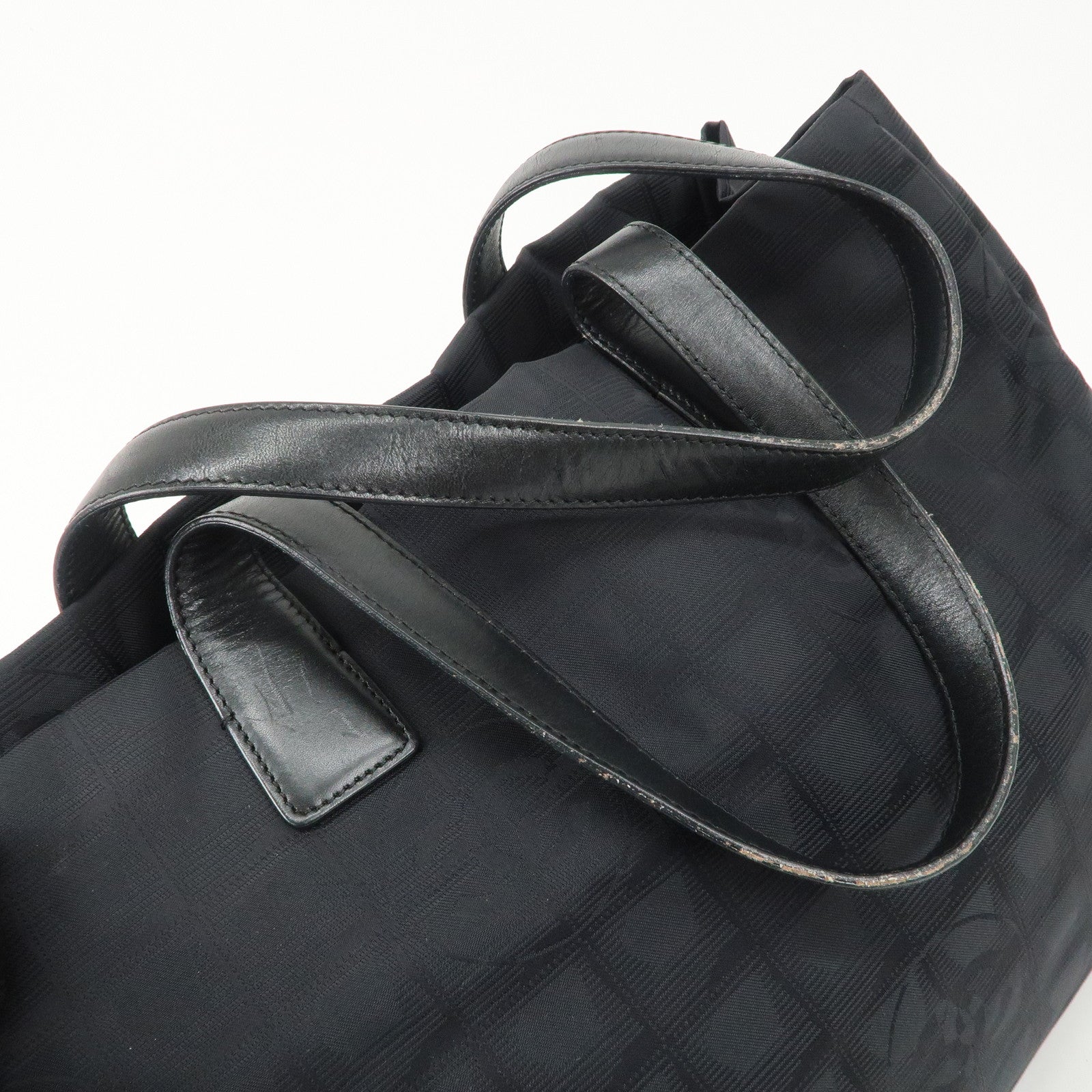 CHANEL Travel Line Nylon Jacquard Leather Tote Bag MM Black A15991 Used