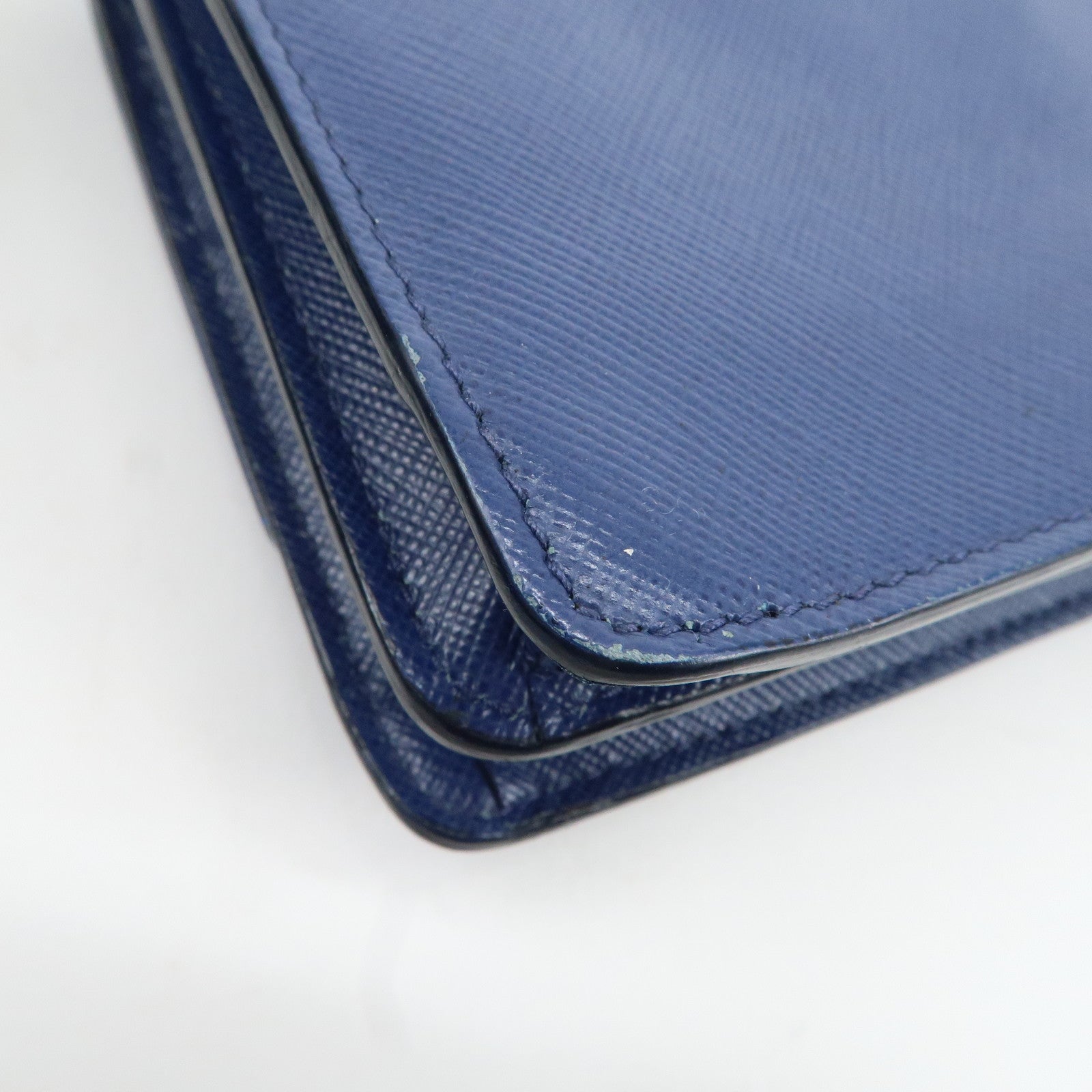 PRADA Leather Shoulder Bag Blue Navy Used