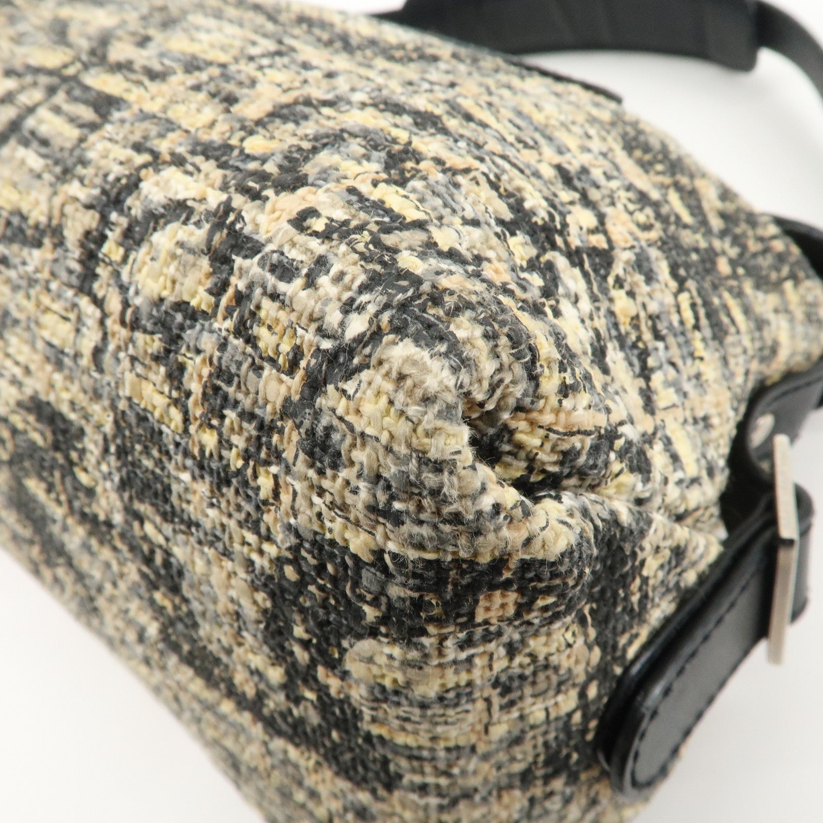 CHANEL Tweed Leather Shoulder Bag Hand Bag Black Beige Used