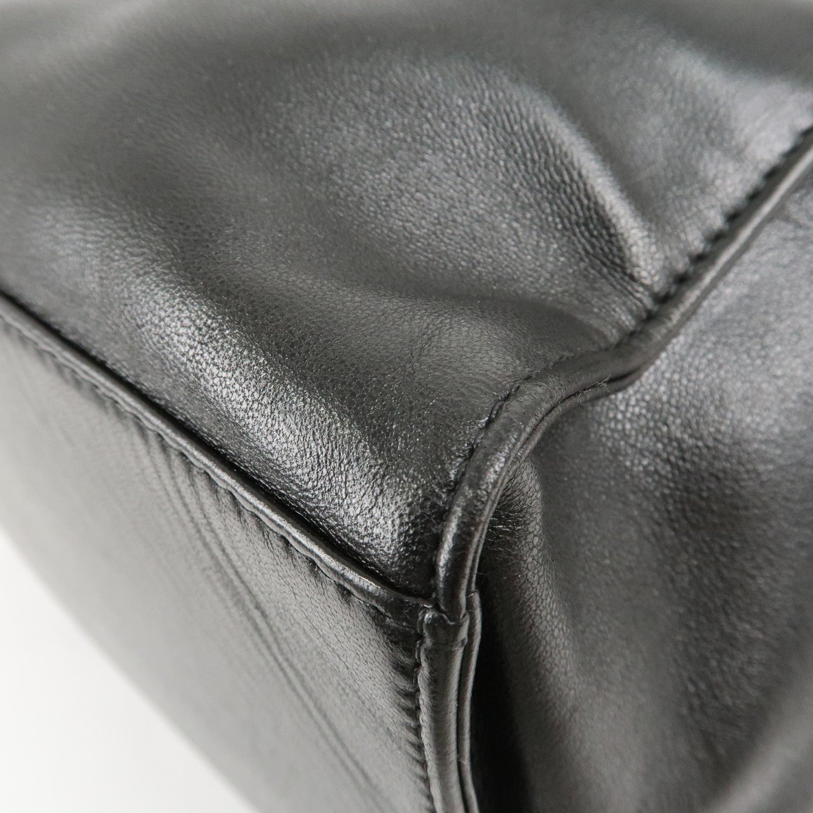 CHANEL COCO Mark Lamb Skin Stitch Shoulder Bag Black Gold Used