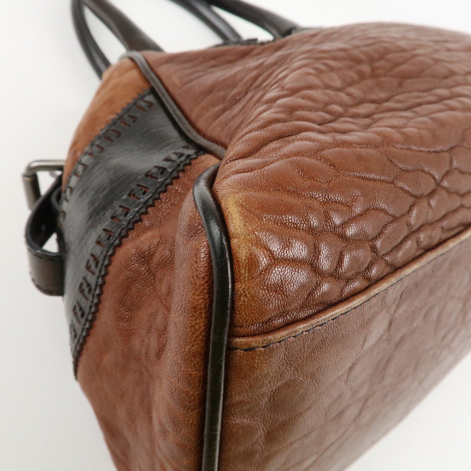 FENDI Ethnico Zucca Canvas Leather Tote Bag Brown 8BN157 Used