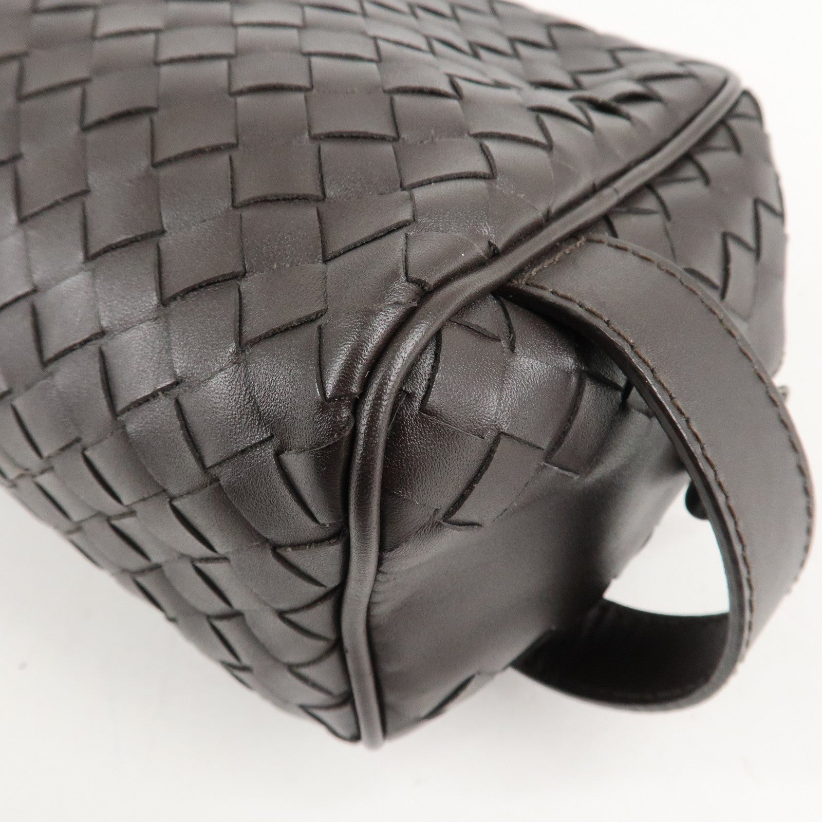 BOTTEGA VENETA Intrecciato Leather Second Bag Dark Brown Used