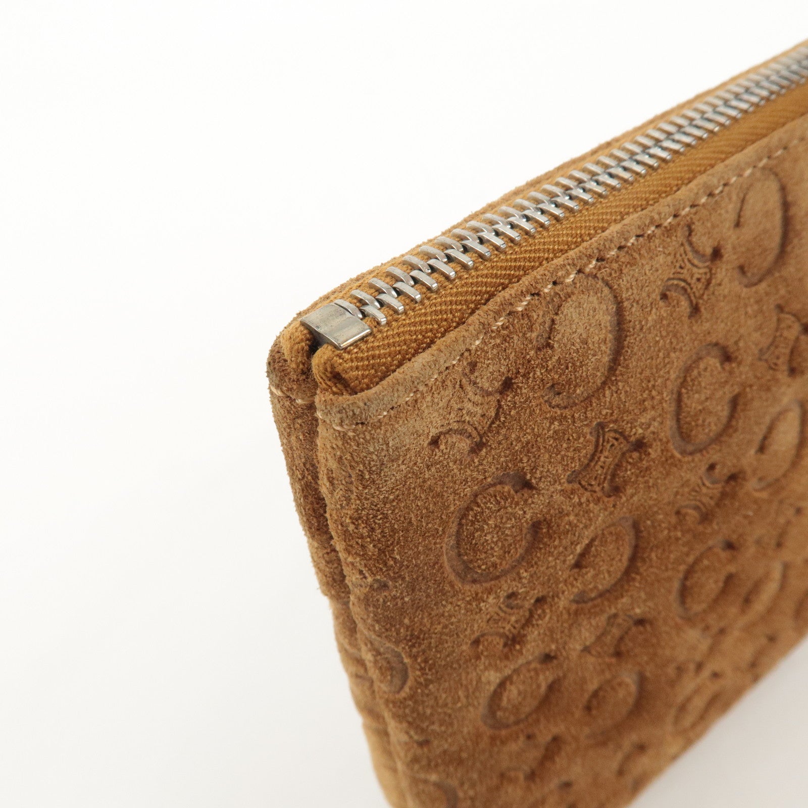 CELINE C Macadam Suede Pouch Cosmetic Pouch Brown Used