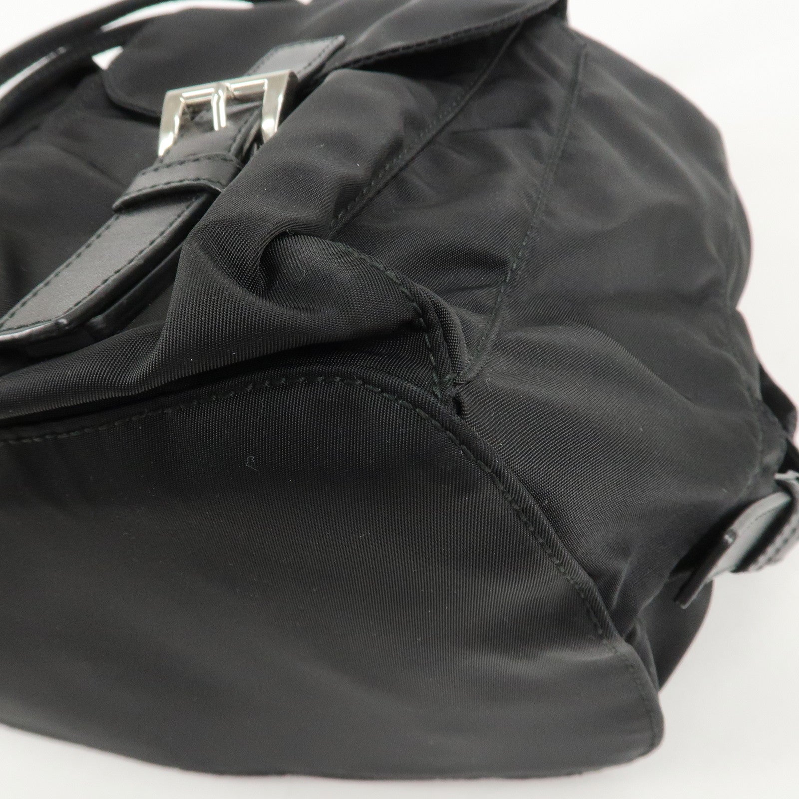 PRADA Logo Nylon Leather Back Pack Ruck Sack NERO Black BZ2811 Used