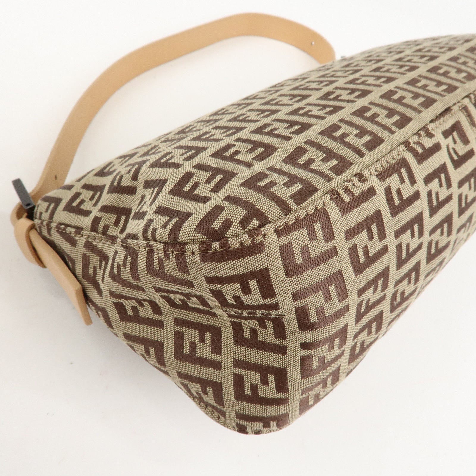 FENDI Zucchino Canvas Leather Shoulder Bag Beige 8BR003 Used