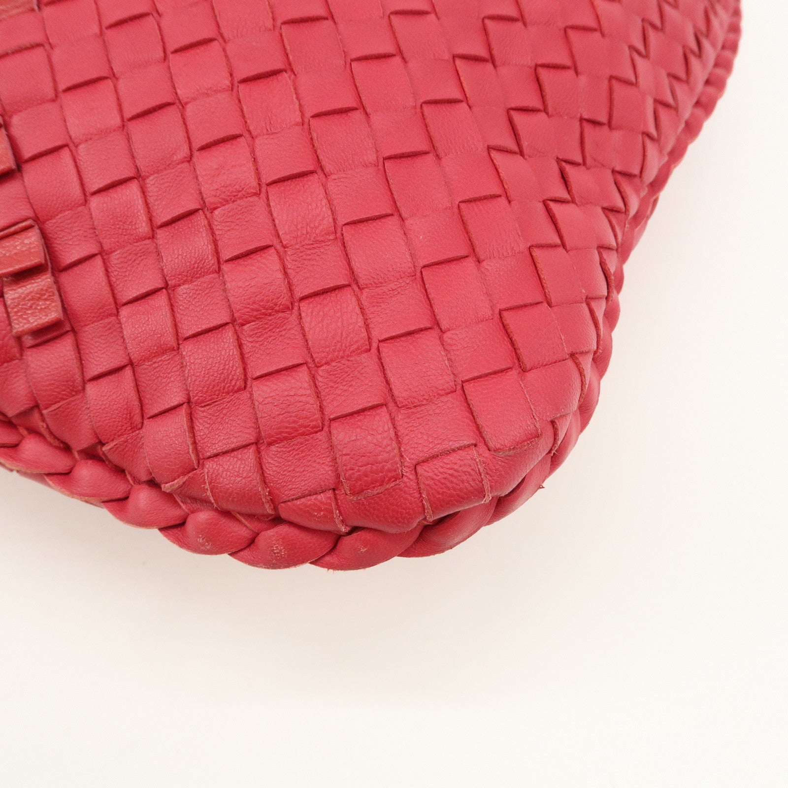 BOTTEGA VENETA Intrecciato Leather Shoulder Bag Red 115654 Used