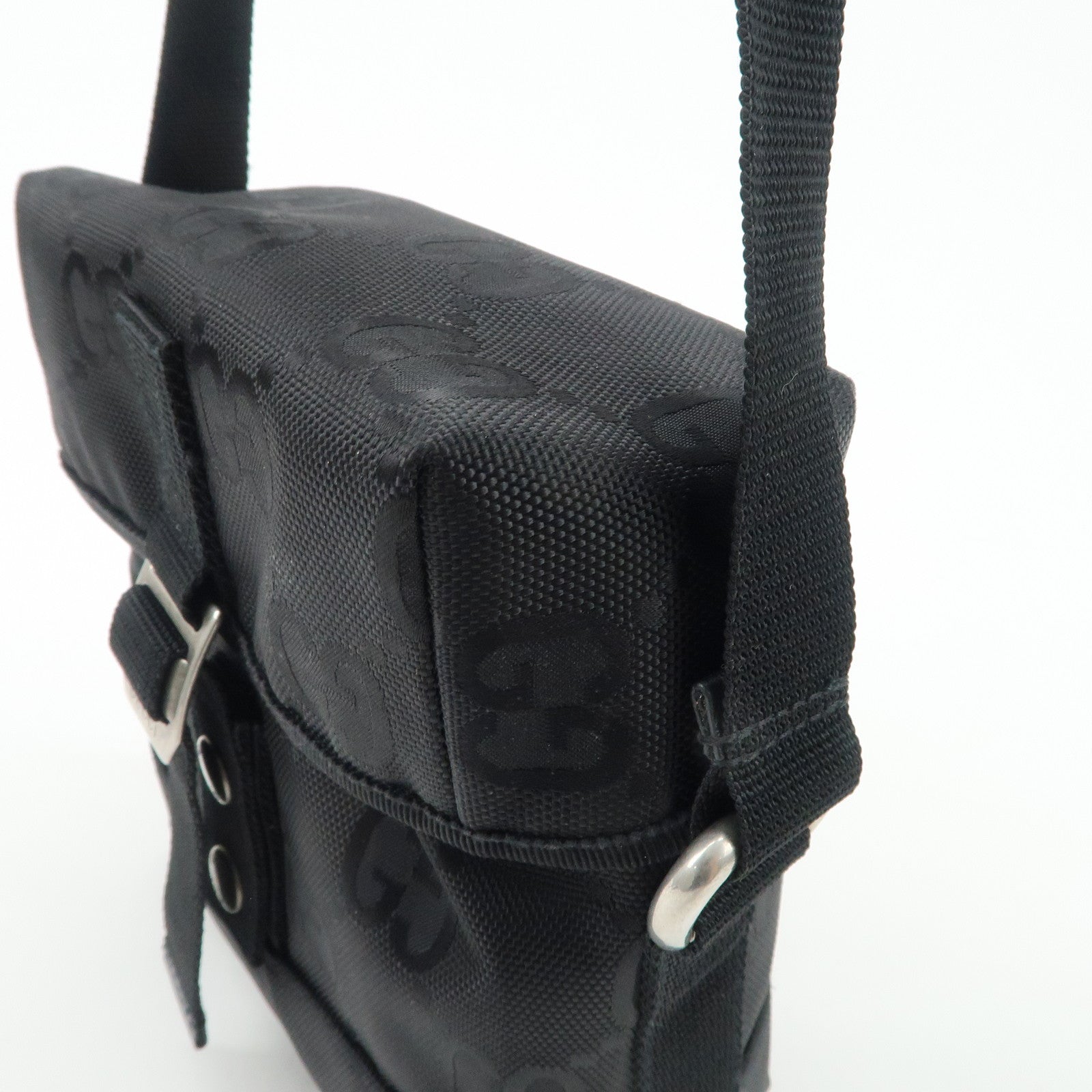 GUCCI Off The Grid GG Nylon Leather Shoulder Crossbody Bag Black Used