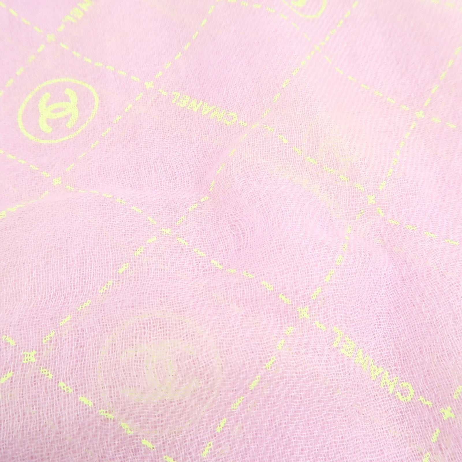 CHANEL Cashmere 100% Scarf 150×40 Light Purple Fluorescence Green Used