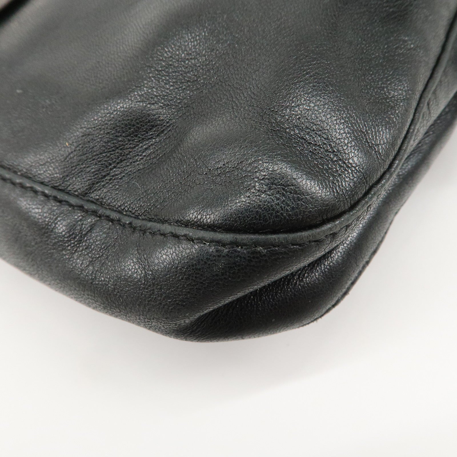 FENDI Mamma Baguette Leather Shoulder Bag Hand Bag Black 26424 Used