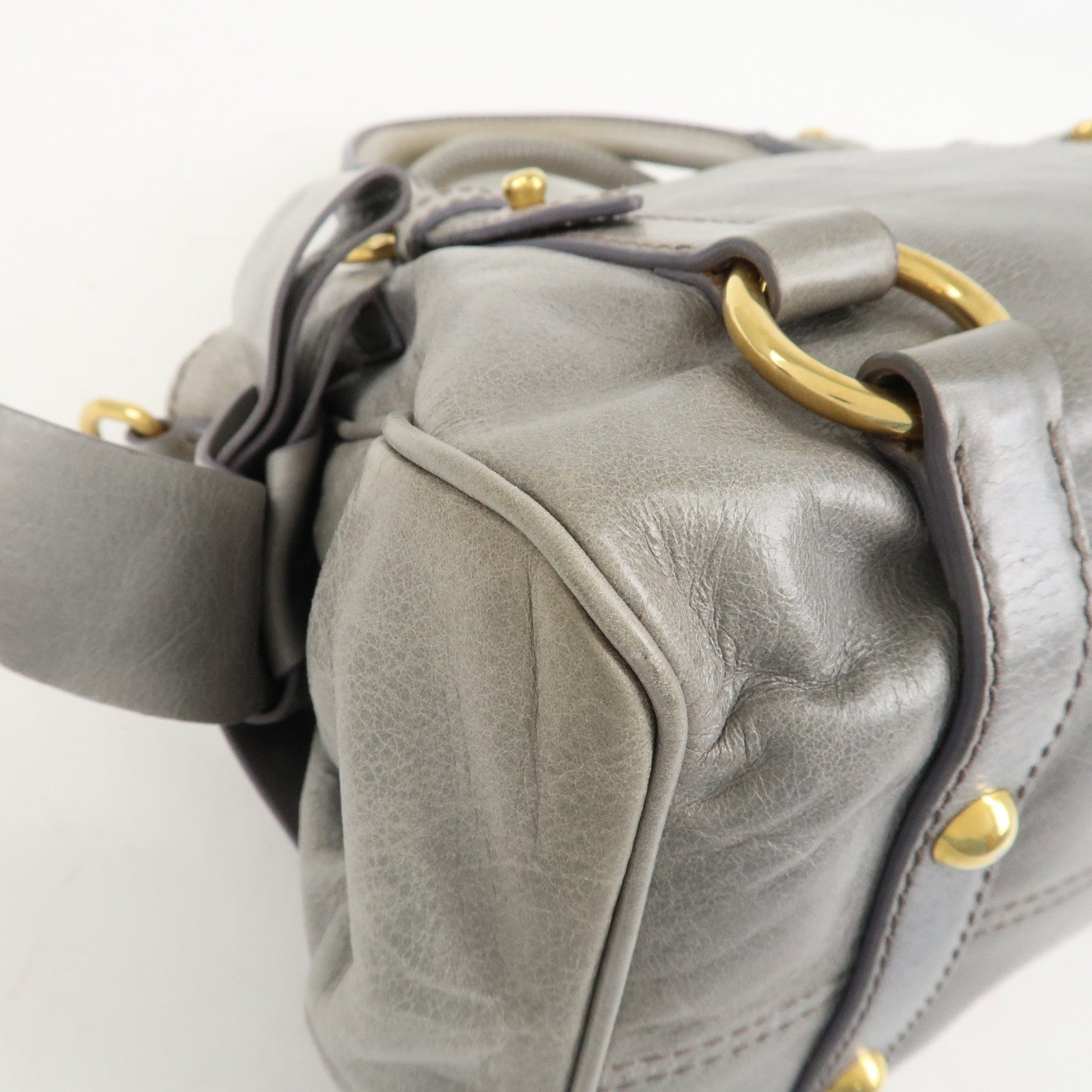 MIU MIU Leather 2Way Bag Hand Bag Shoulder Bag Light Blue Gold HDW Used