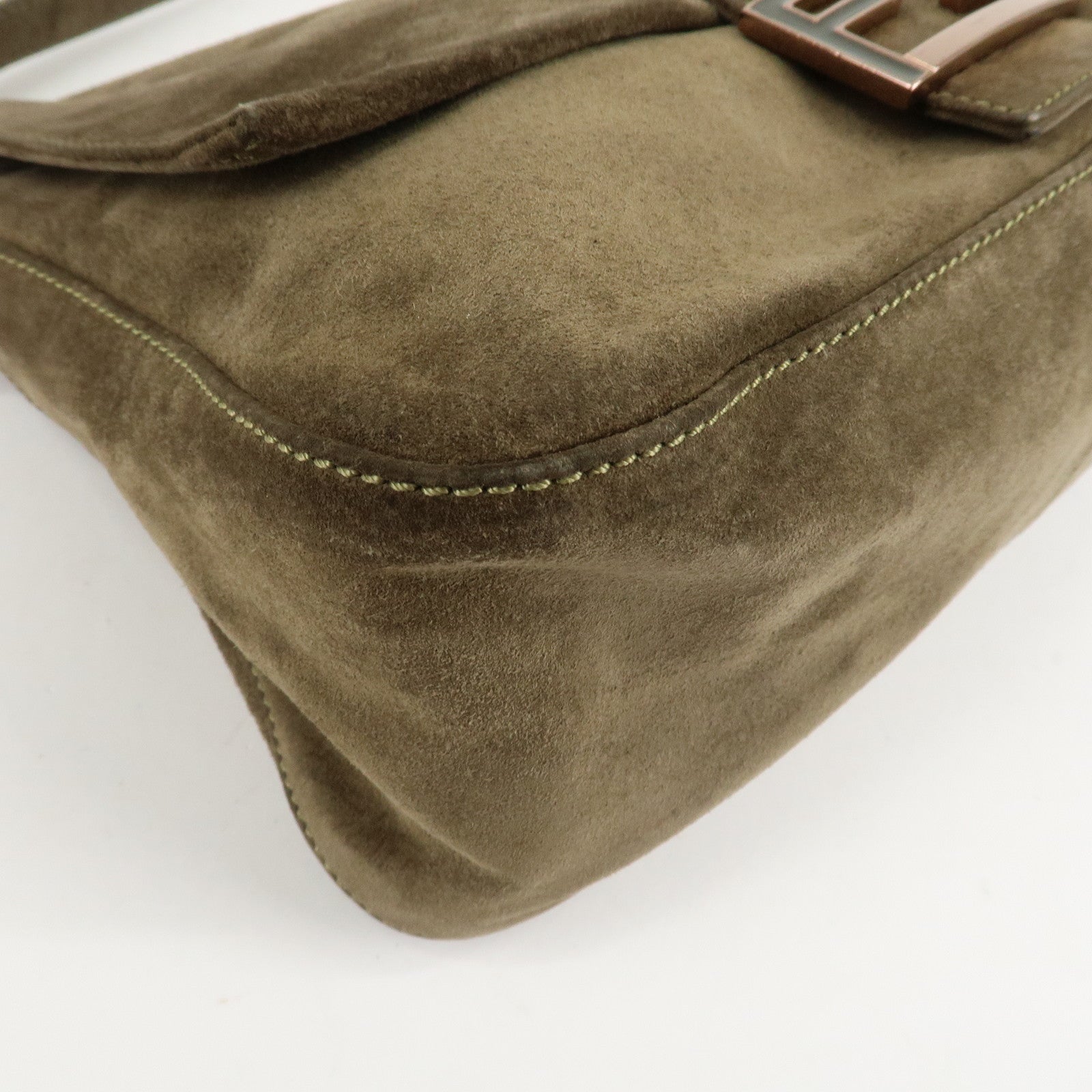 FENDI Mamma Baguette Suede Shoulder Bag Khaki 8BR001 Used