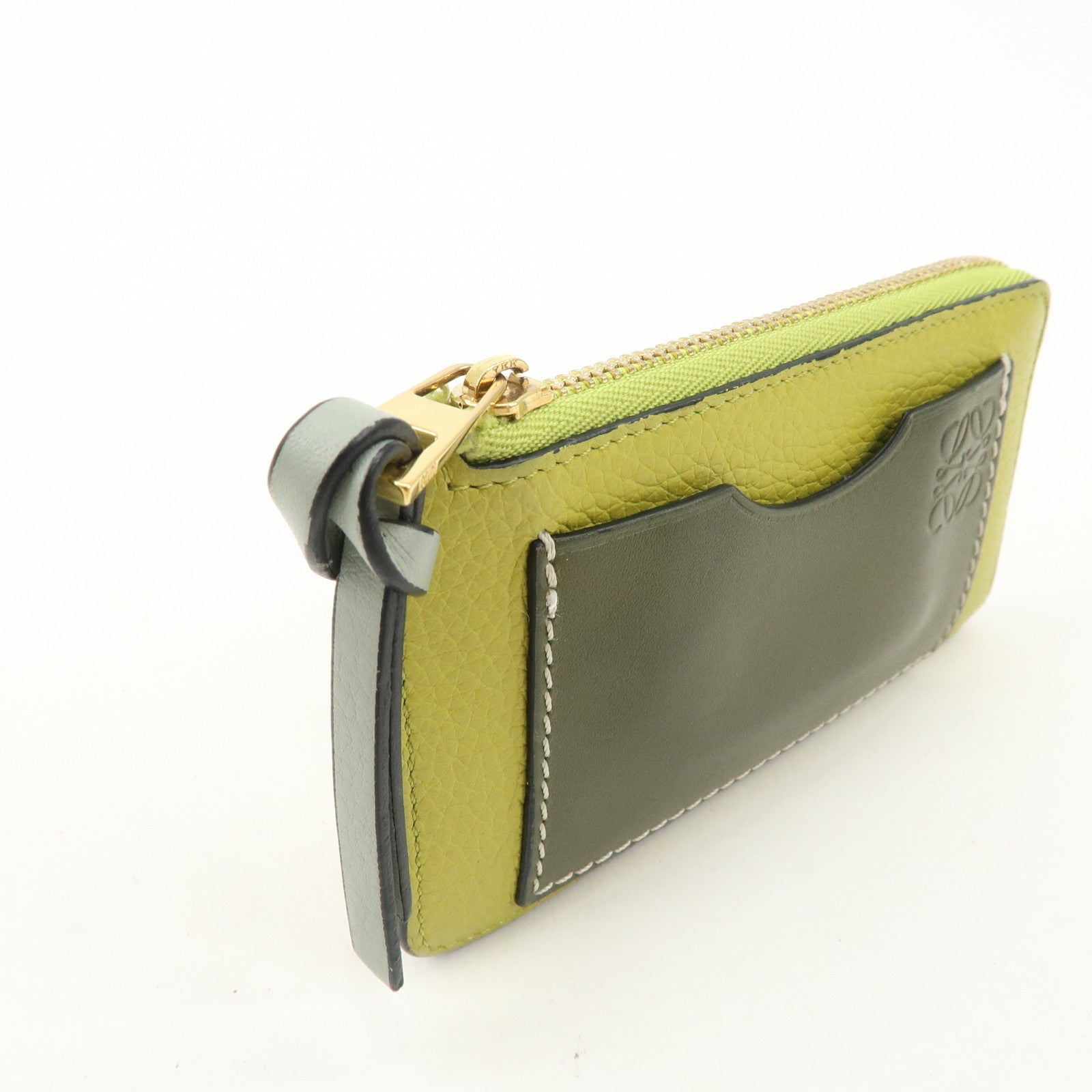 LOEWE Anagram Leather Coin Case Fragment Case Yellow Khaki Used