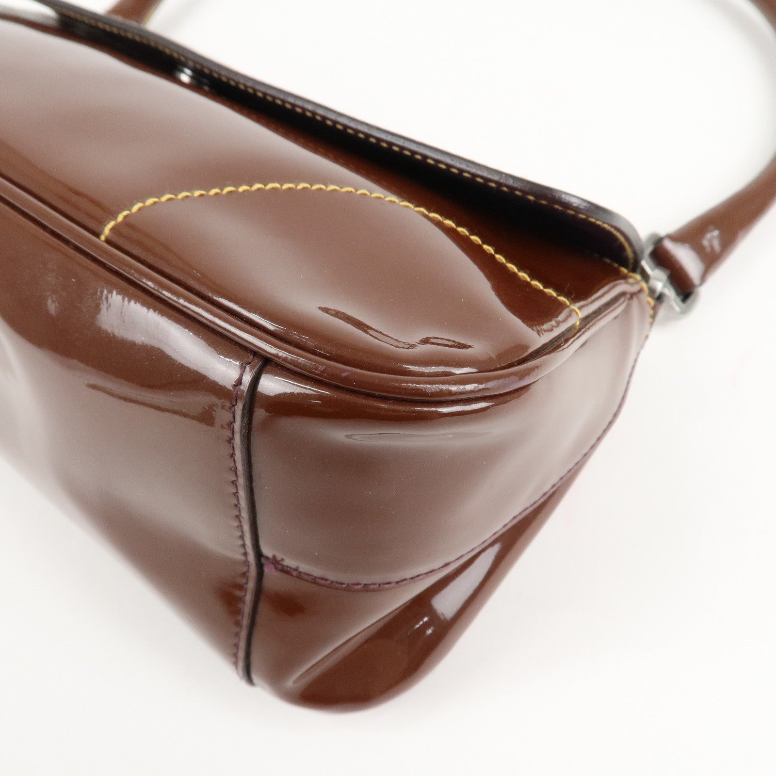PRADA Patent Leather Shoulder Bag Brown Used