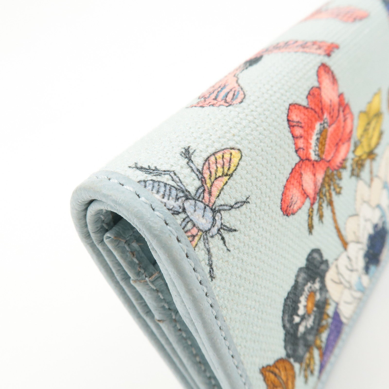 GUCCI GG Marmont Flora Canvas Leather Bi-fold Compact Wallet Used