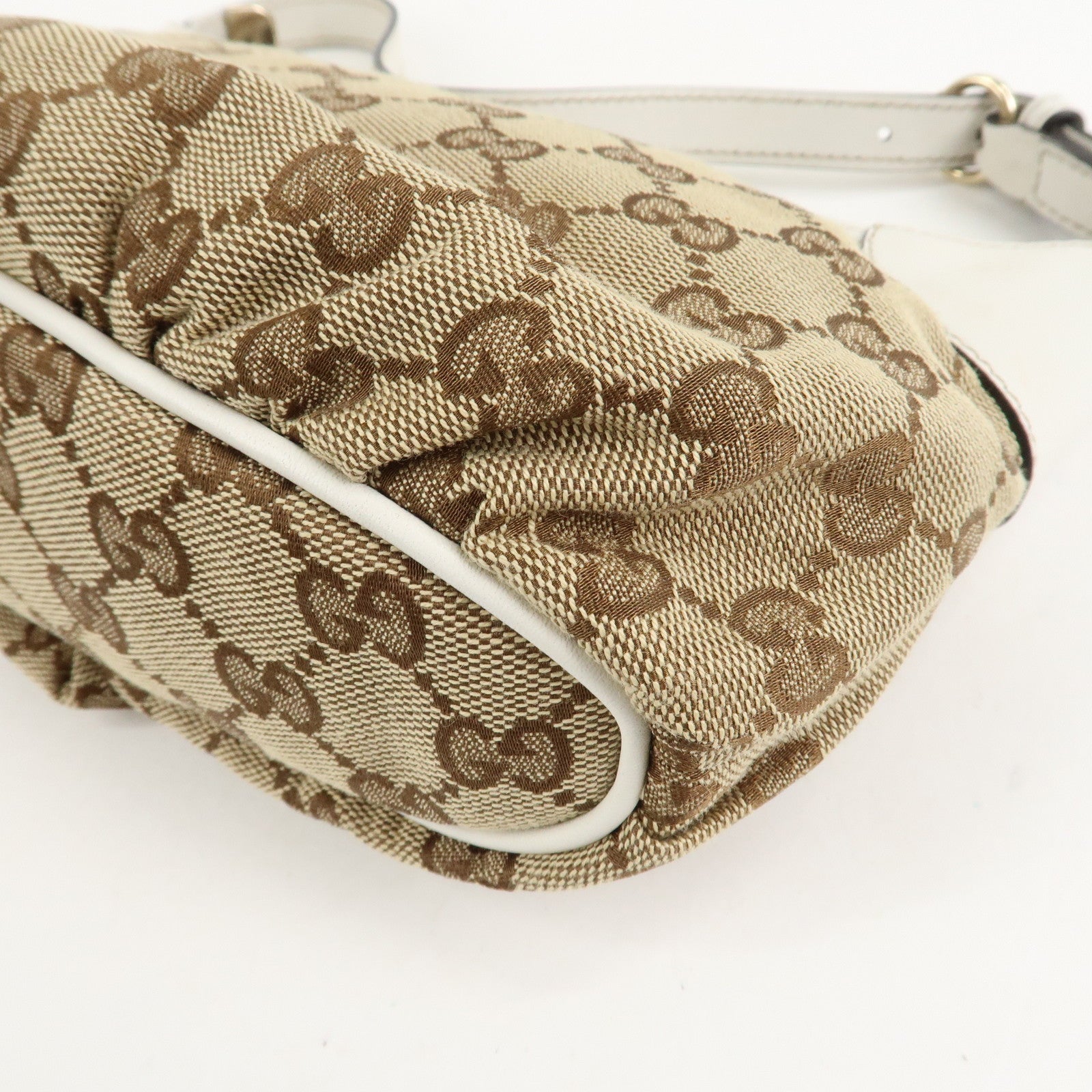 GUCCI GG Canvas Leather Shoulder Bag Hand Bag Beige White 224093 Used
