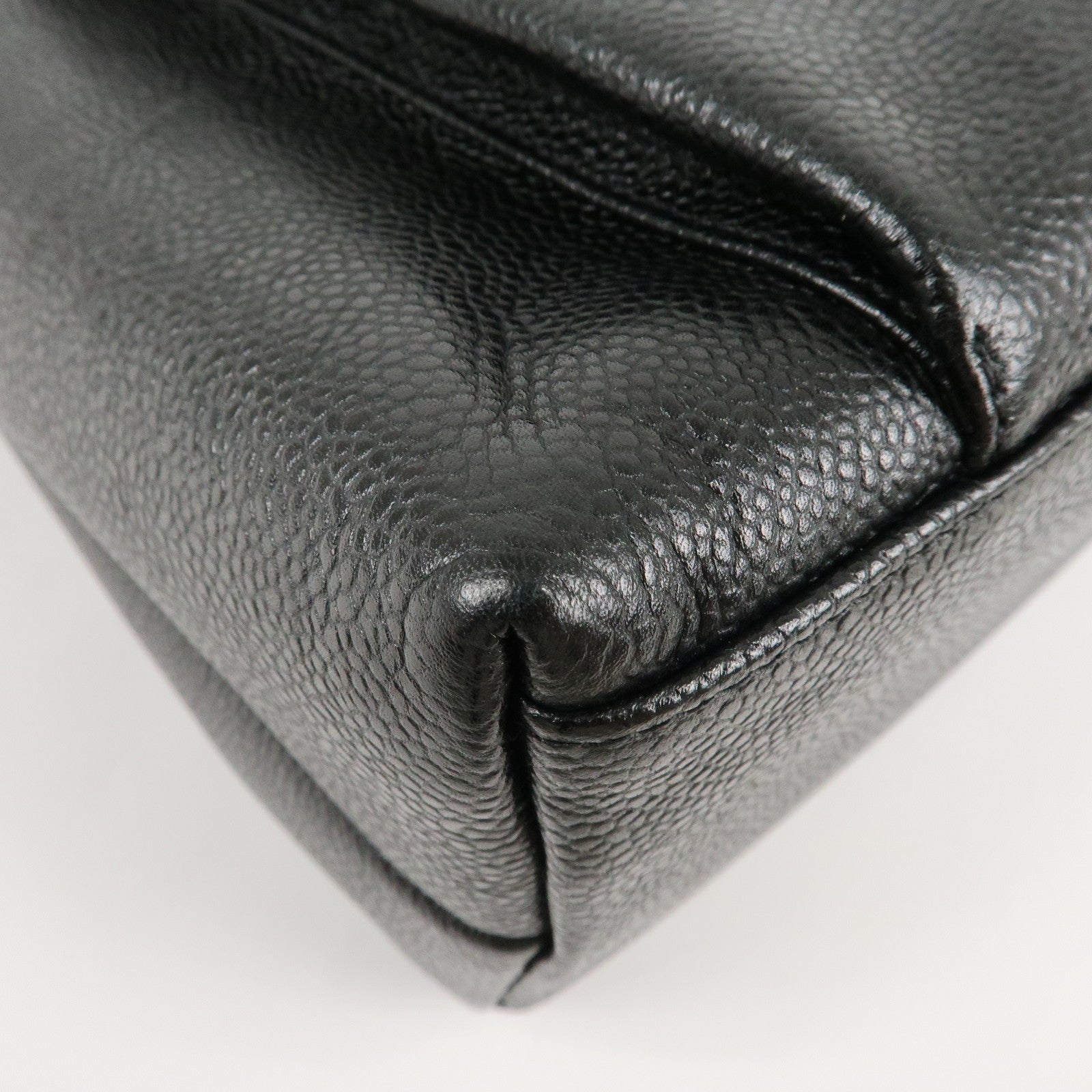 CHANEL COCO Mark Caviar Skin Chain Tote Bag Black Gold Used