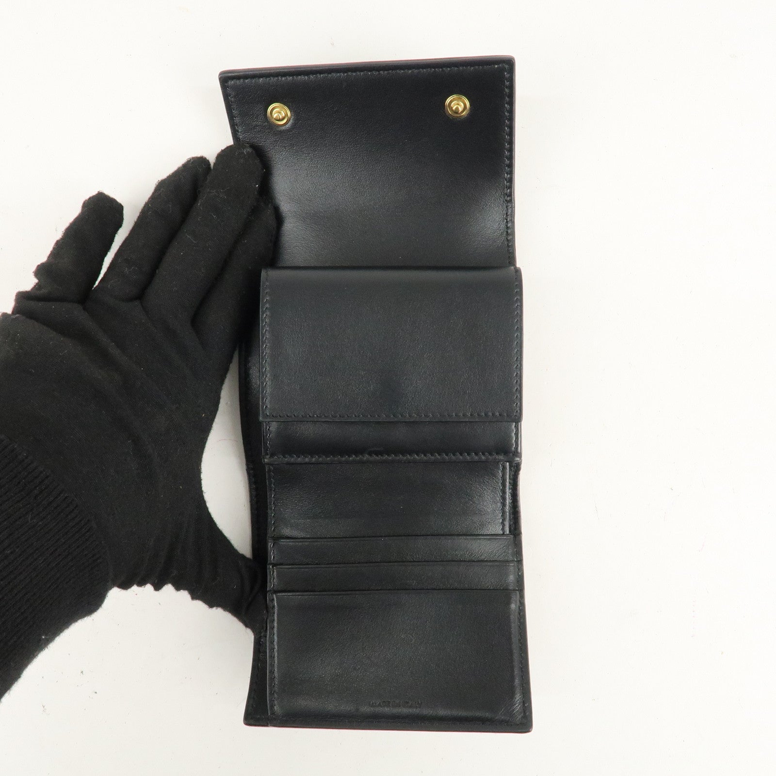 CELINE Logo Leather Small Tri-fold Wallet Black Used