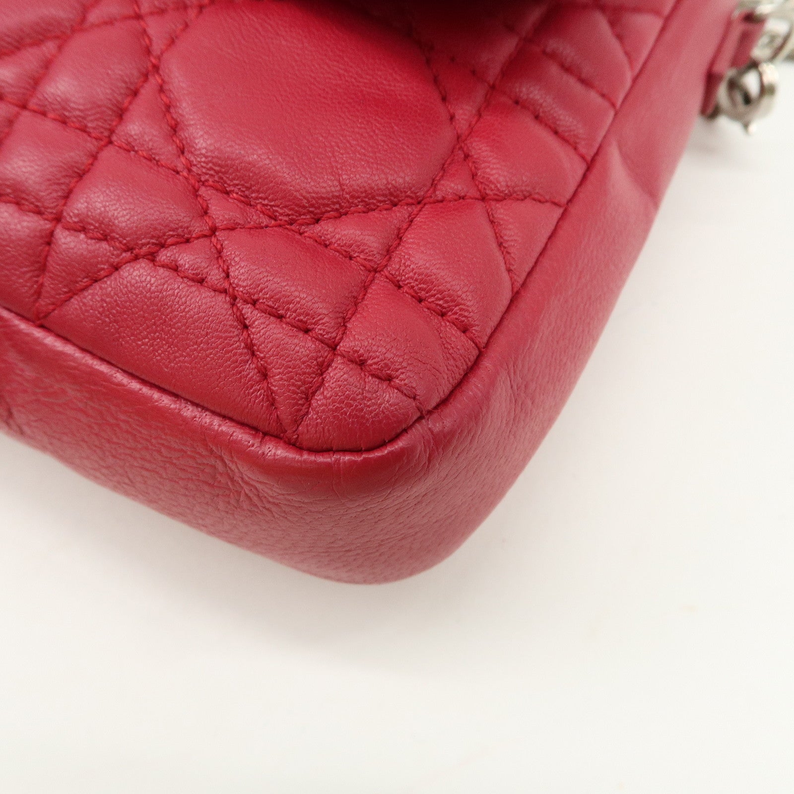 Christian Dior Cannage Leather Chain Shoulder Bag Red Used