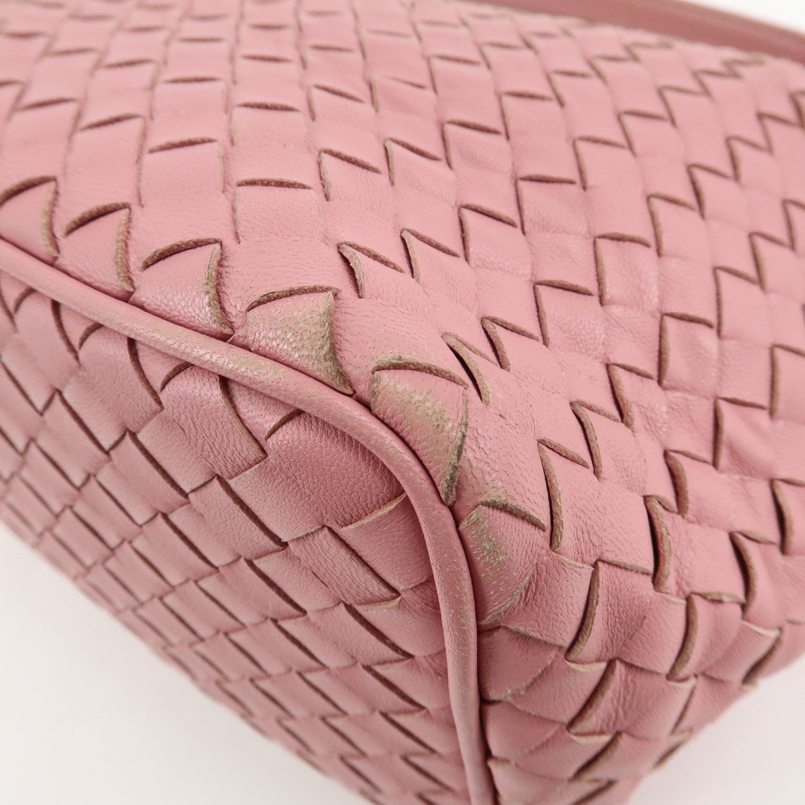 BOTTEGA VENETA Intrecciato Leather Shoulder Bag Pink Used