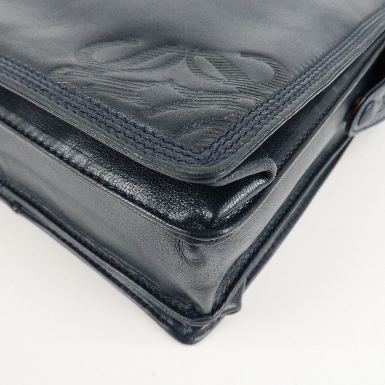 LOEWE Anagram Leather Shoulder Bag Navy Used