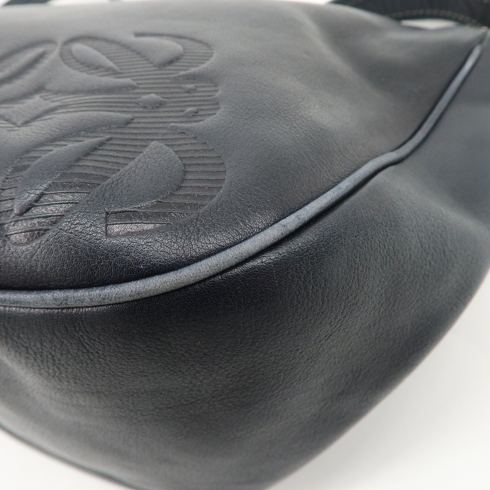 LOEWE Anagram Leather Shoulder Bag Crossbody Bag Navy Silver HDW Used