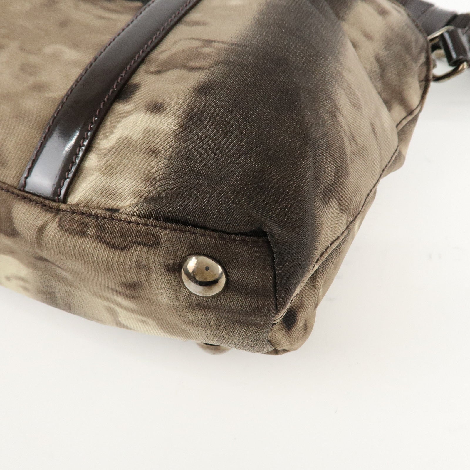 PRADA Nylon Patent Leather 2Way Bag Beige Black Dark Brown Used