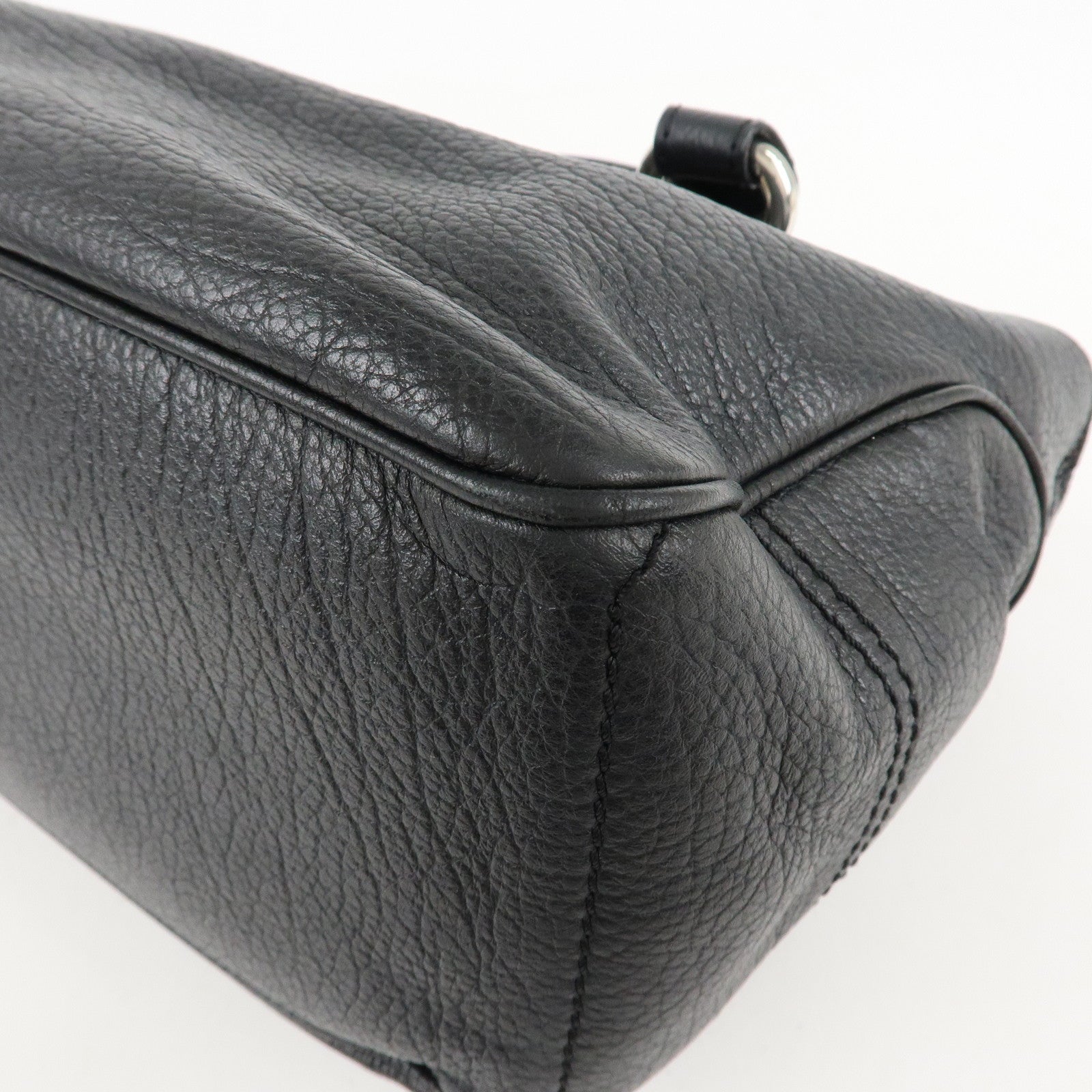 CELINE Leather Boogie Bag Hand Bag Silver Hard Ware Black Used