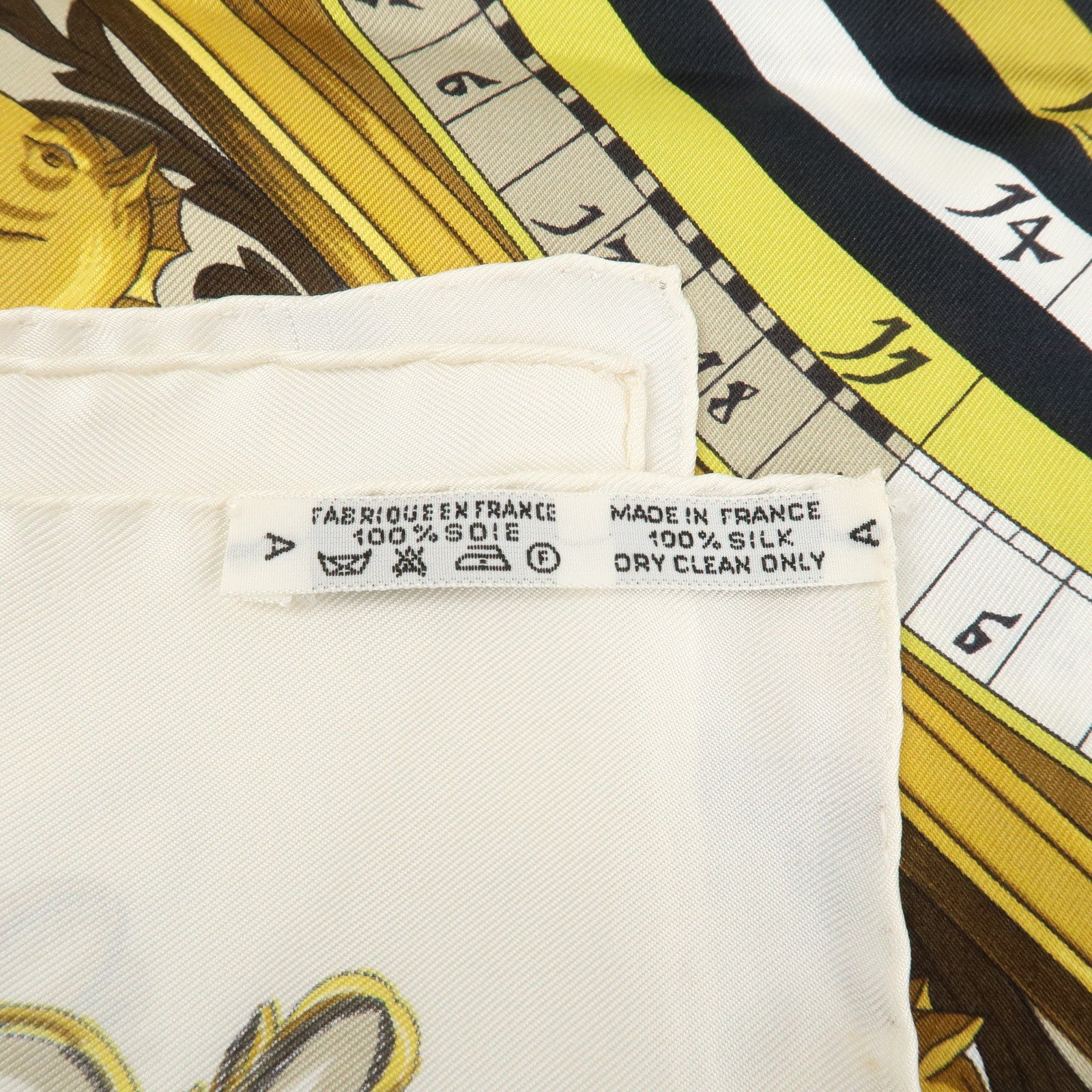 HERMES Carre 90 Silk 100% Scarf DIES ET HORE White Gold Black Used